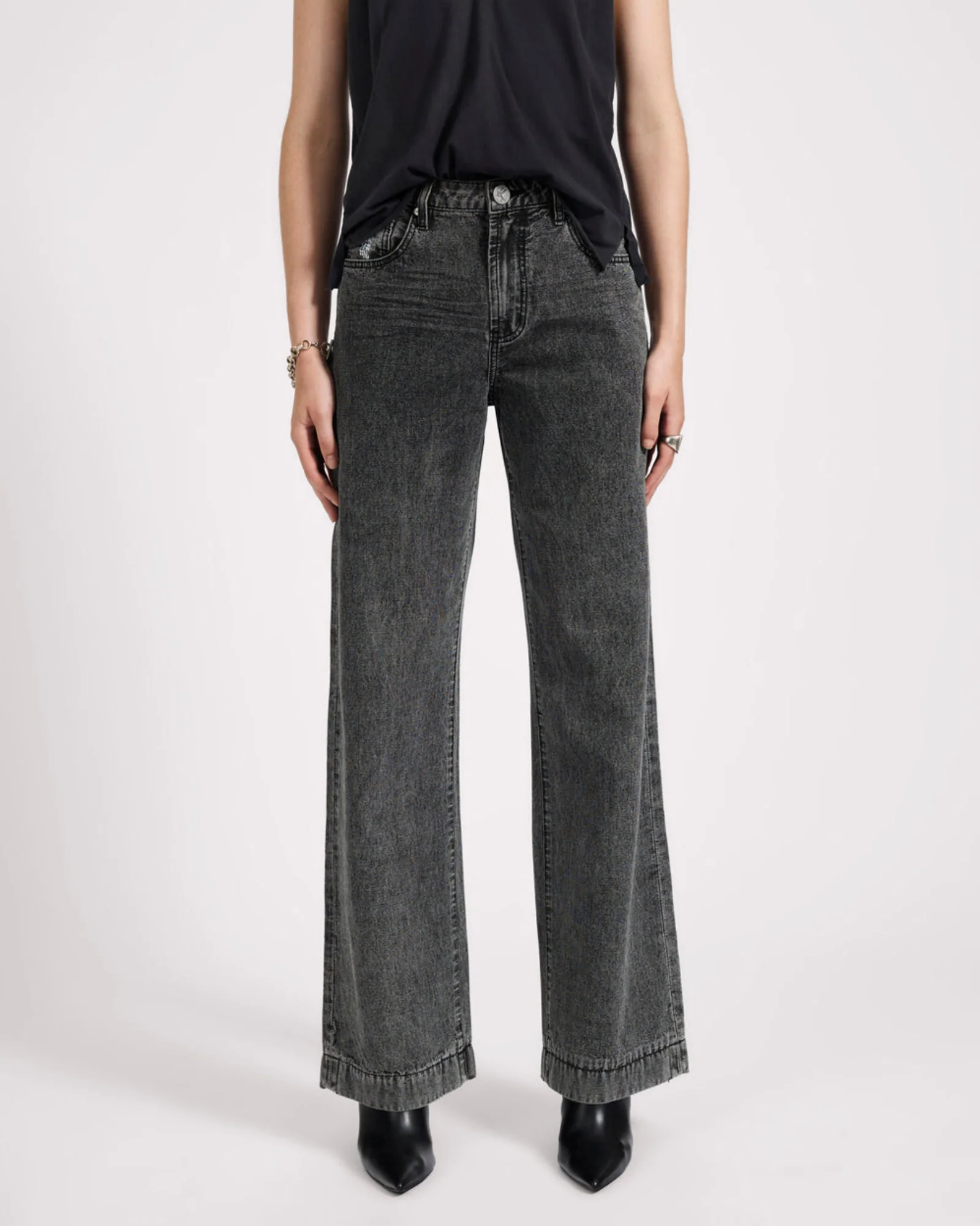Jackson Mid Waist Wide Leg Denim Jeans - Worn Black - Image 3