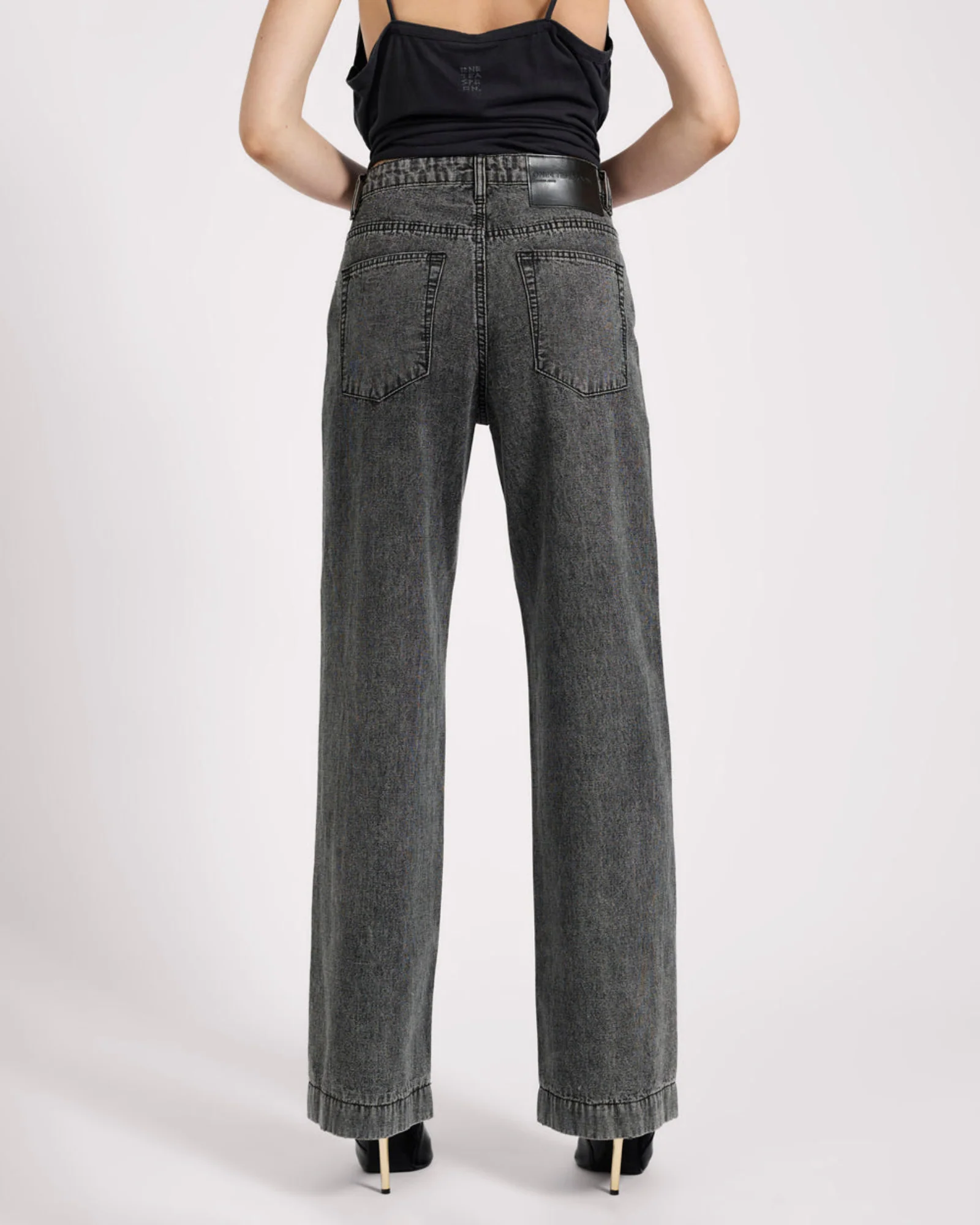 Jackson Mid Waist Wide Leg Denim Jeans - Worn Black - Image 5