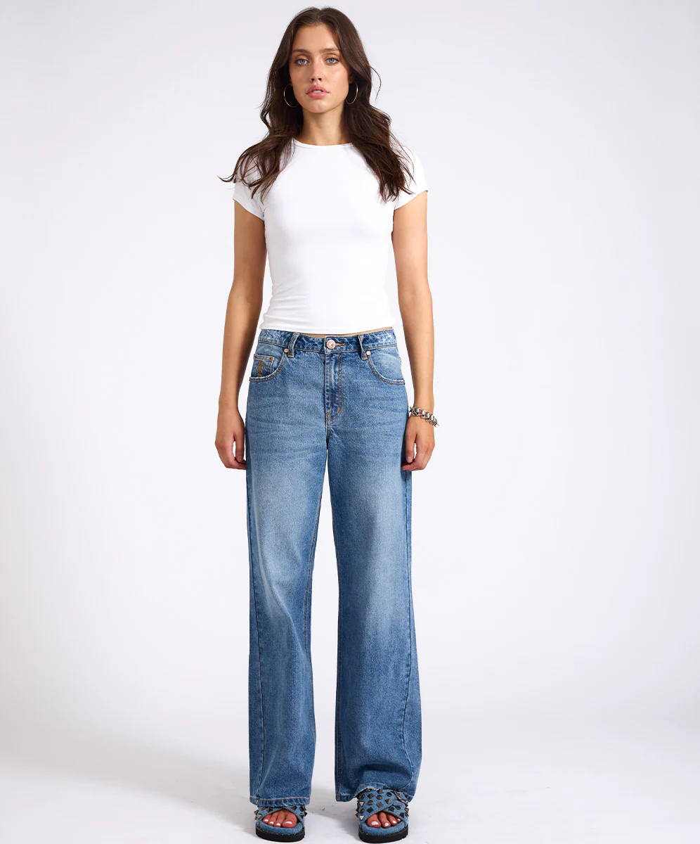 Jackson Mid Waist Wide Leg Denim Jeans - Hoodlum Blue - Image 2