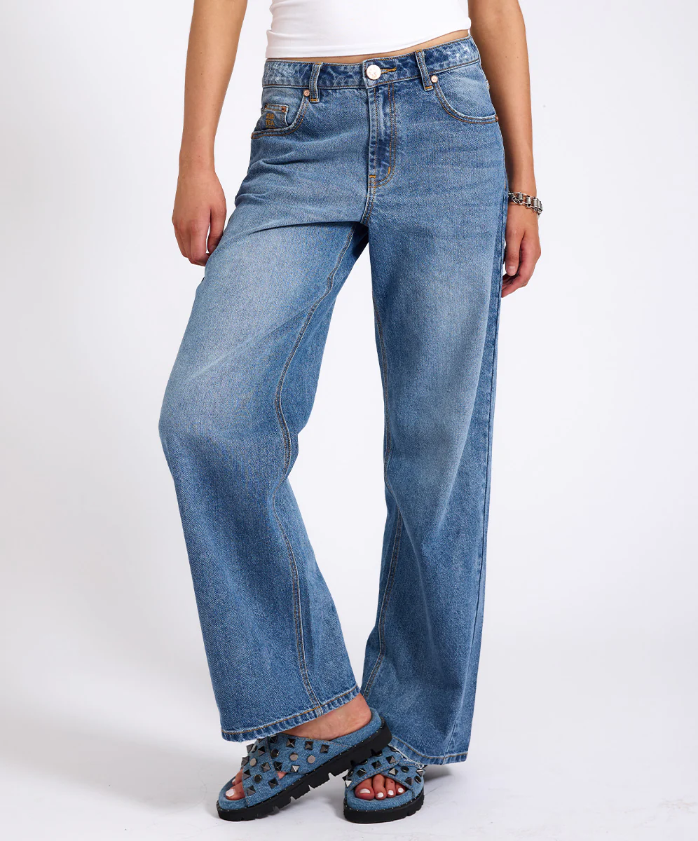 Jackson Mid Waist Wide Leg Denim Jeans - Hoodlum Blue - Image 3