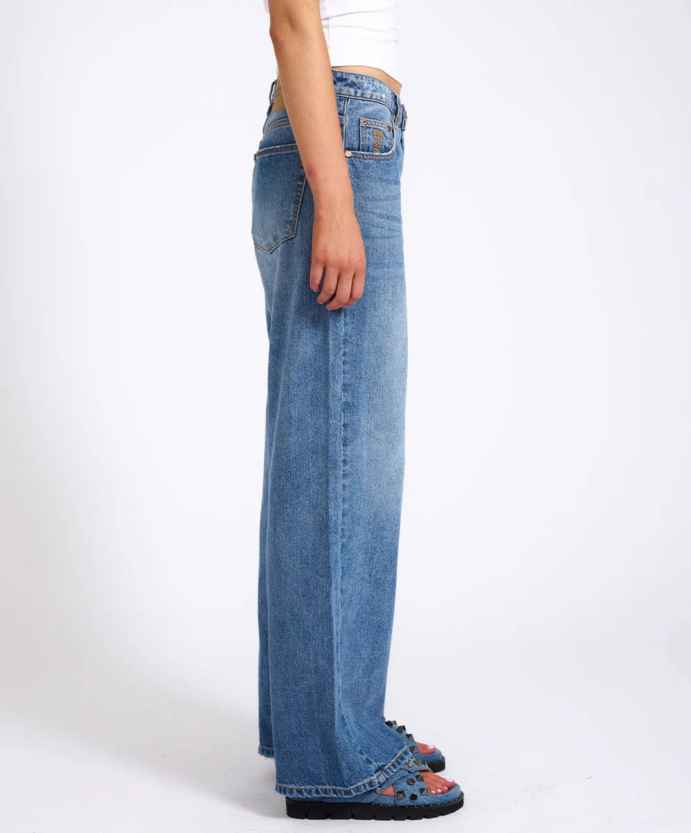 Jackson Mid Waist Wide Leg Denim Jeans - Hoodlum Blue - Image 5