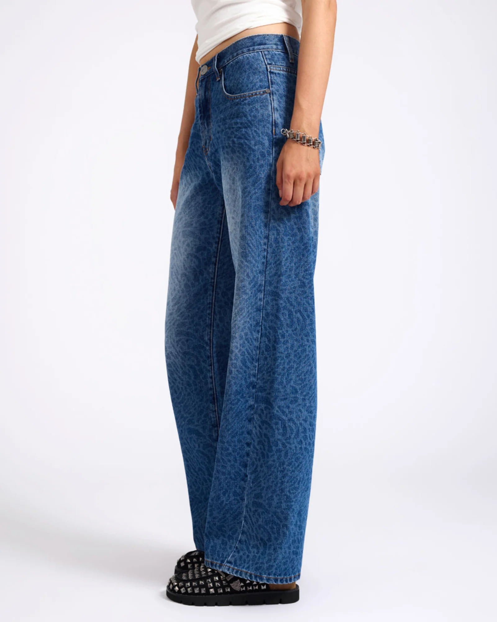Jackson Mid Waist Wide Leg Denim Jeans - Blue Animal - Image 4