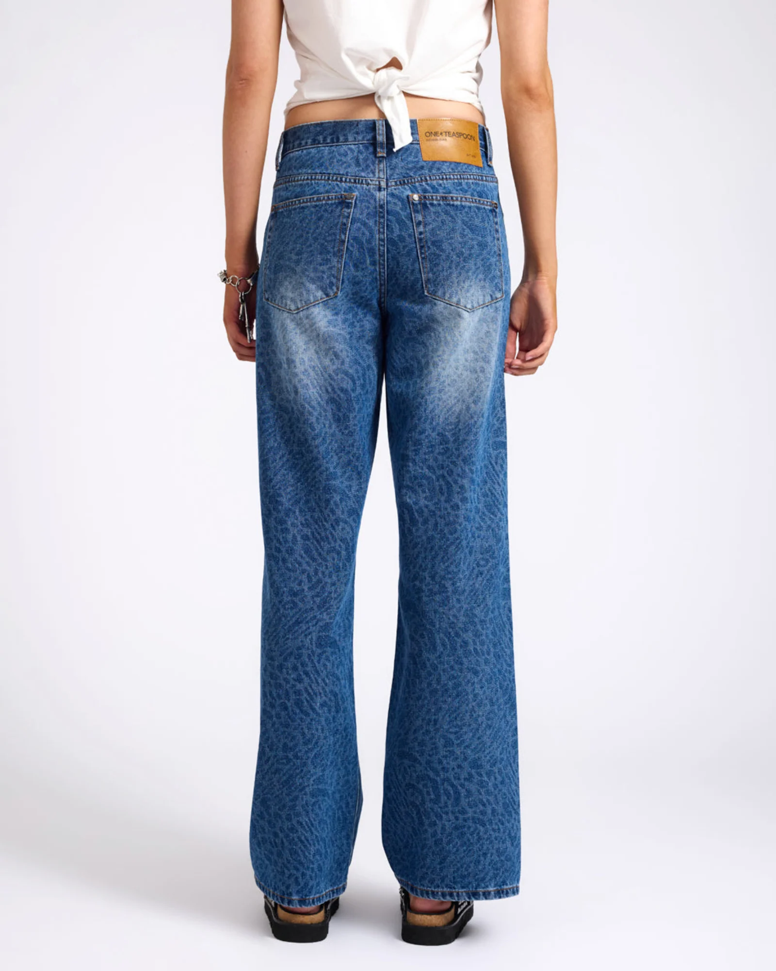 Jackson Mid Waist Wide Leg Denim Jeans - Blue Animal - Image 5