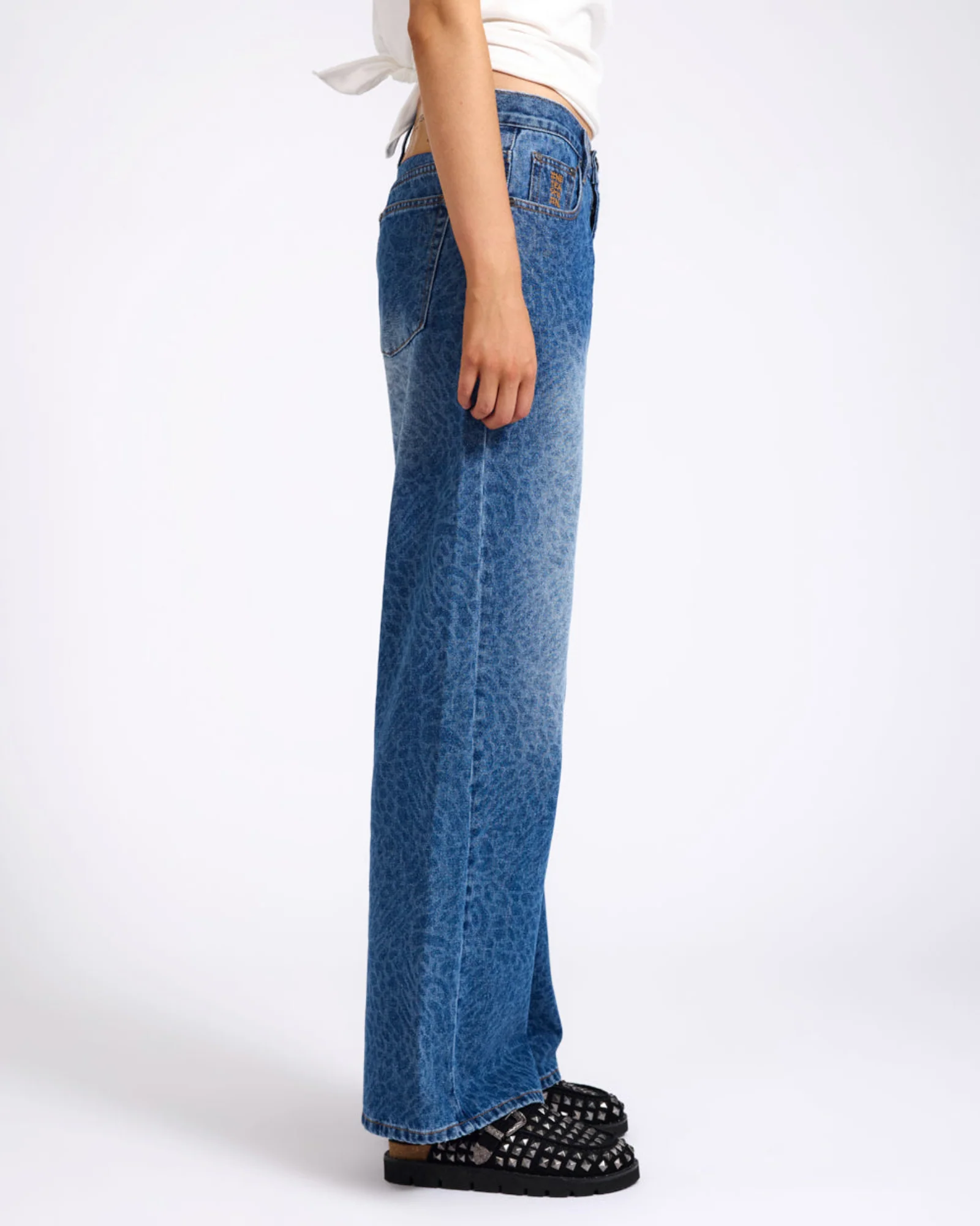 Jackson Mid Waist Wide Leg Denim Jeans - Blue Animal - Image 6