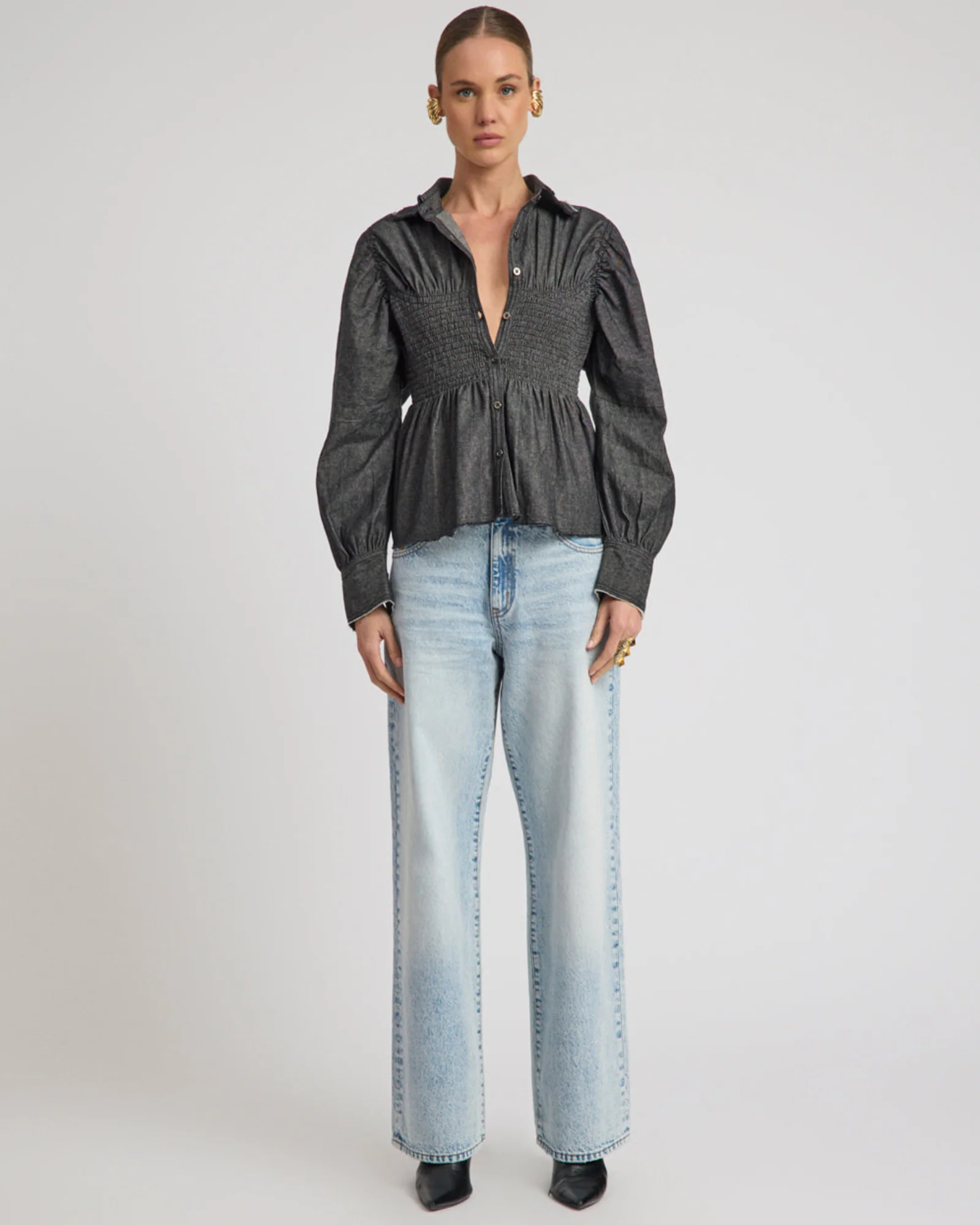 Jackson Mid Waist Wide Leg Denim Jeans - Whisper Blue - Image 3