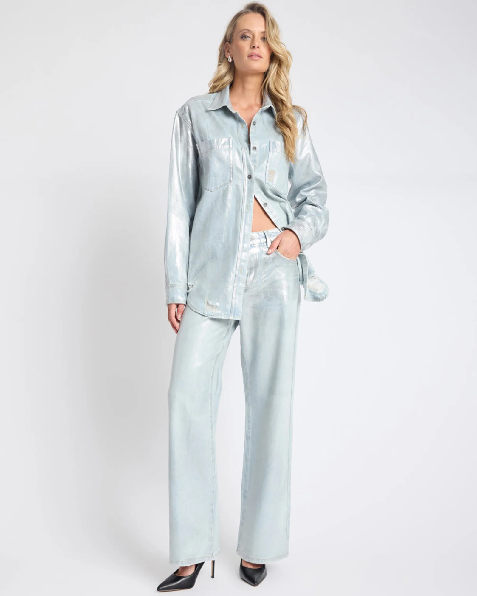Jackson Mid Waist Wide Leg Denim Jeans - Blue Chrome