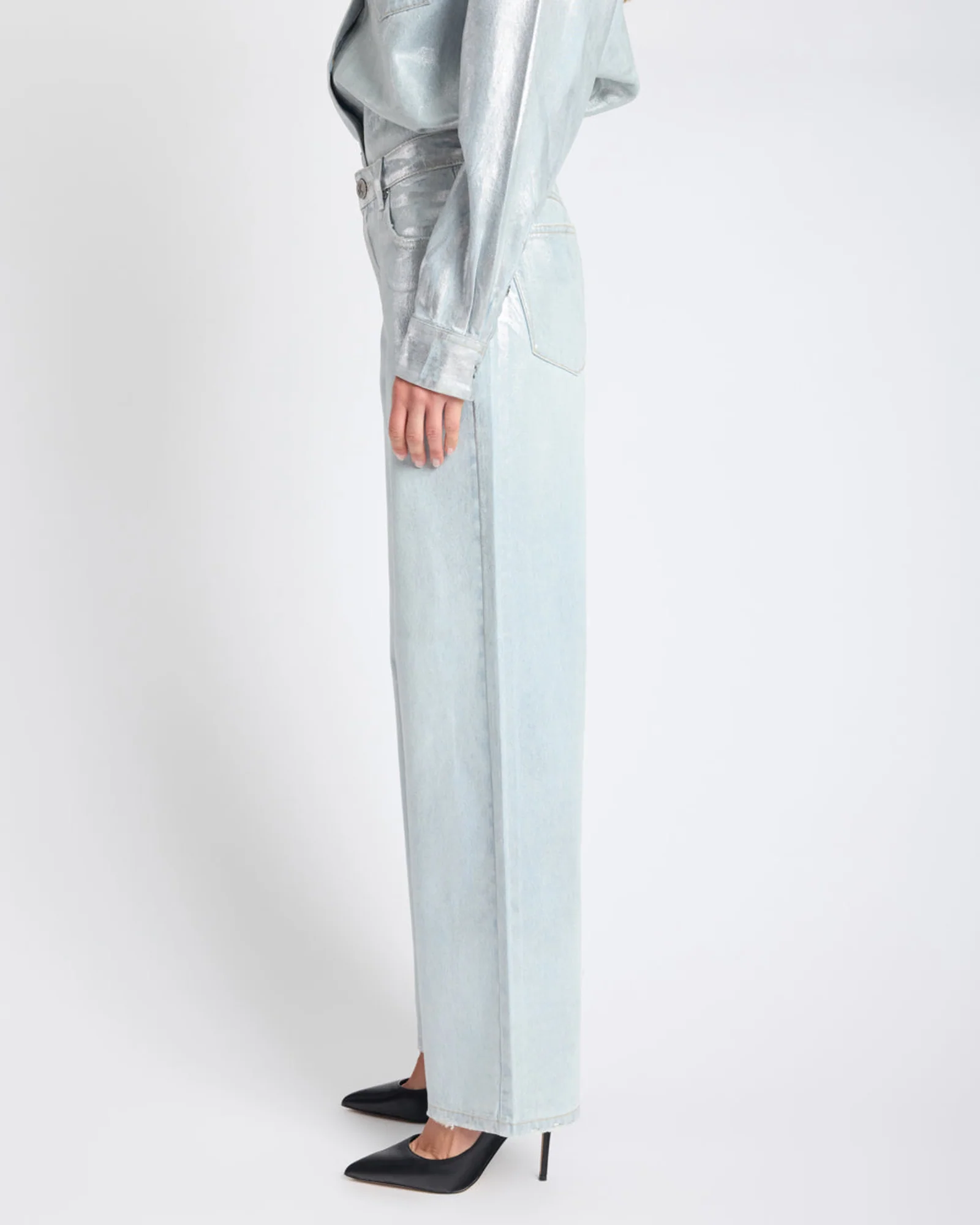 Jackson Mid Waist Wide Leg Denim Jeans - Blue Chrome - Image 4
