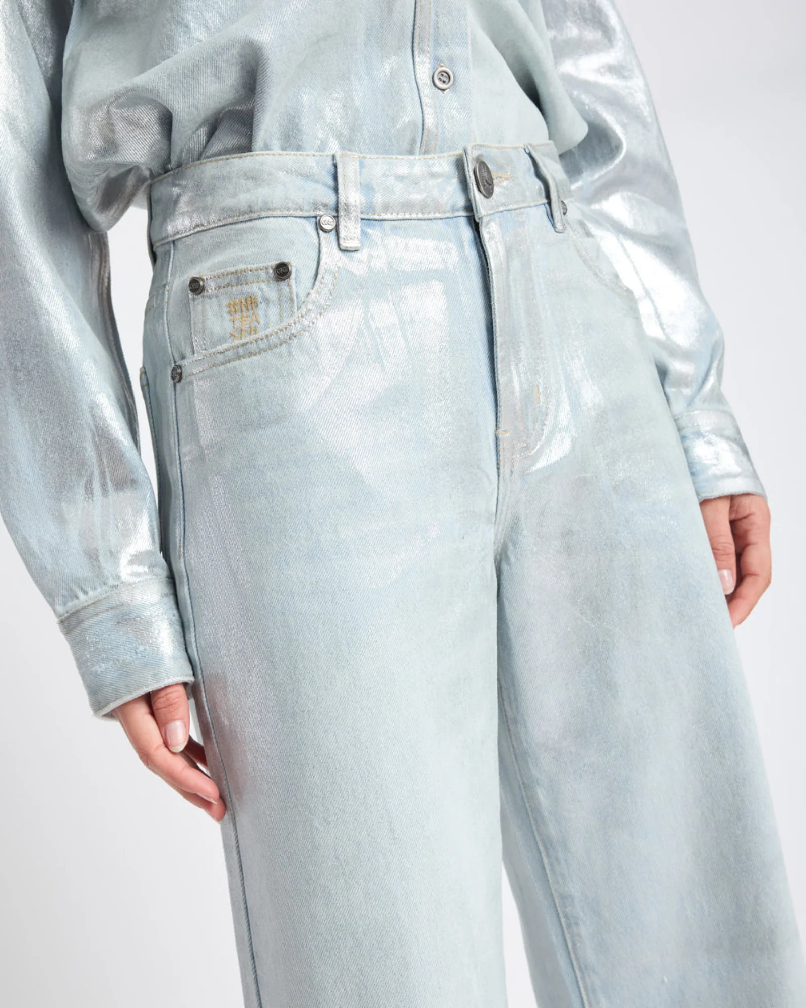 Jackson Mid Waist Wide Leg Denim Jeans - Blue Chrome - Image 7