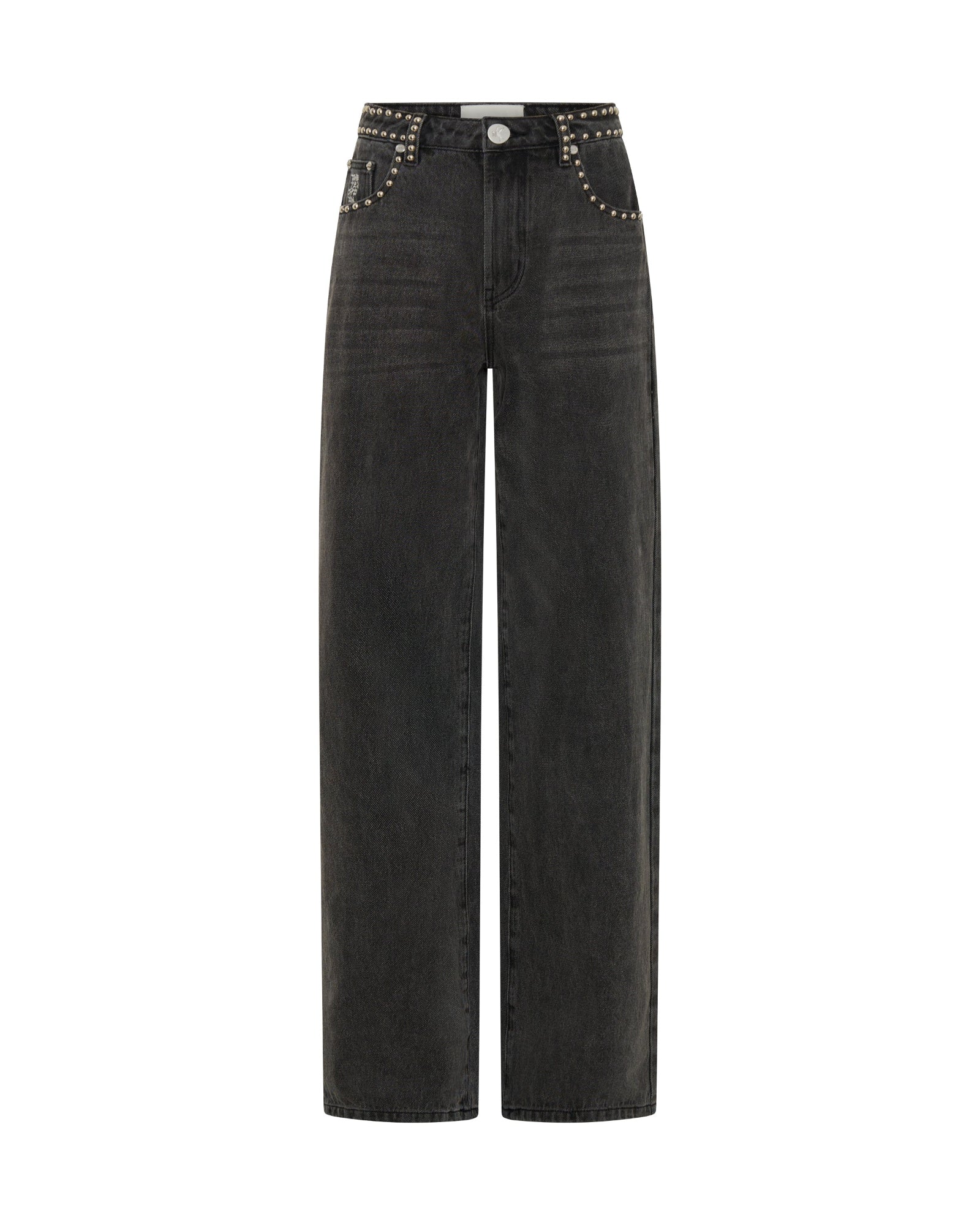 Jackson Mid Waist Wide Leg Studded Denim Jeans - Black - Image 12
