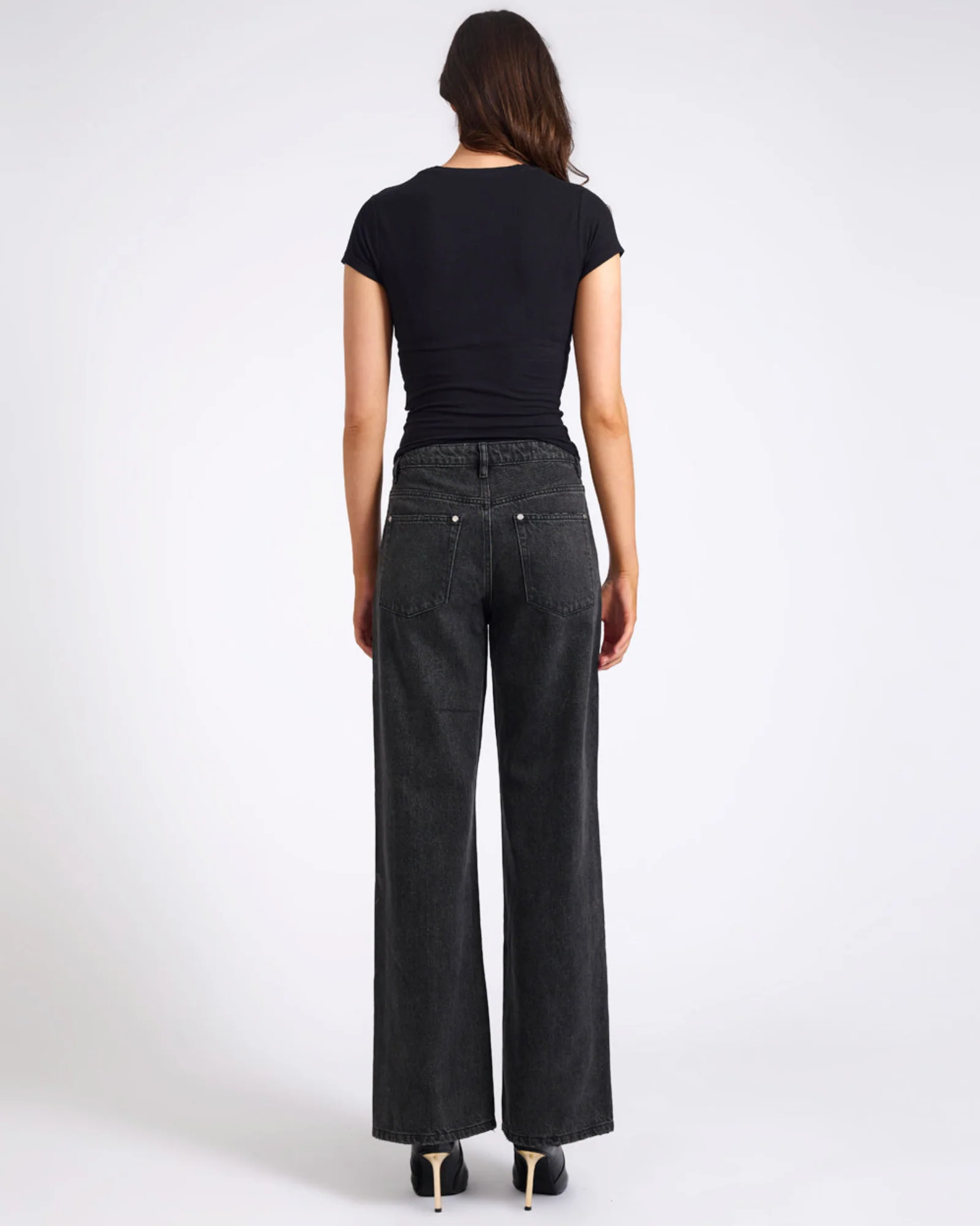 Jackson Mid Waist Wide Leg Studded Denim Jeans - Black - Image 6