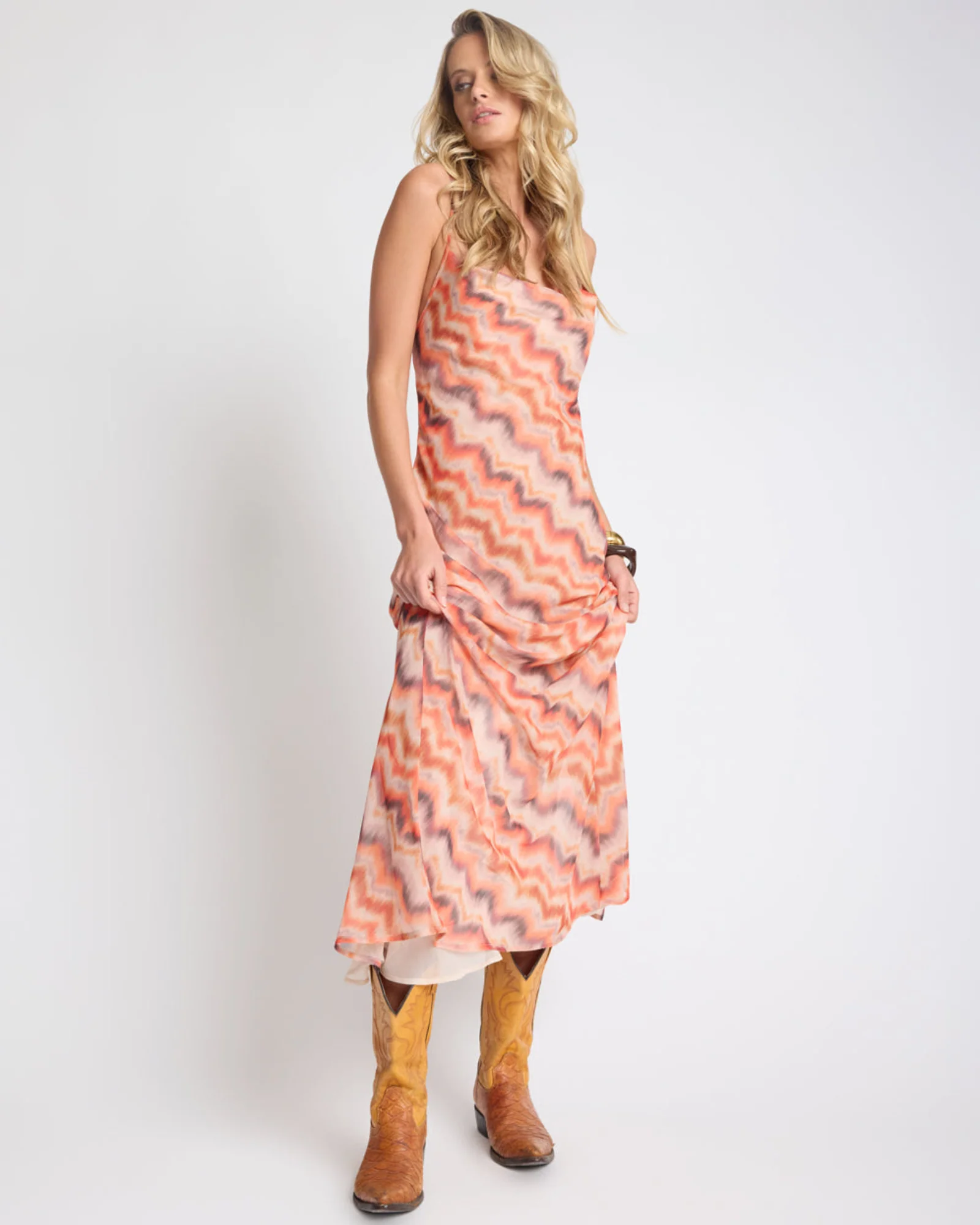 Jagger Maxi Slip Dress - Sunset Chevron Print - Image 3