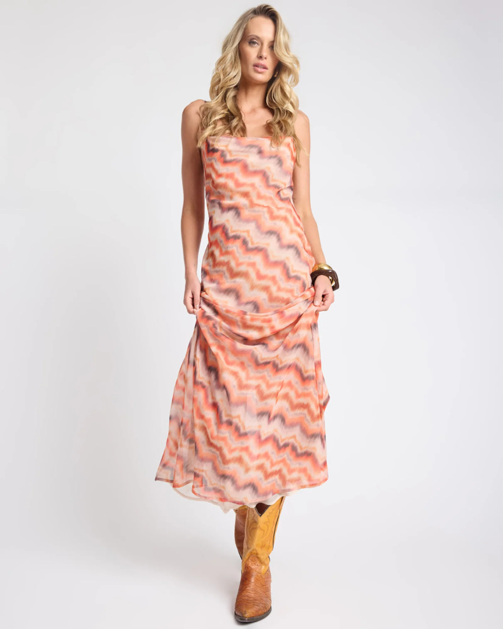 Jagger Maxi Slip Dress - Sunset Chevron Print - Image 9