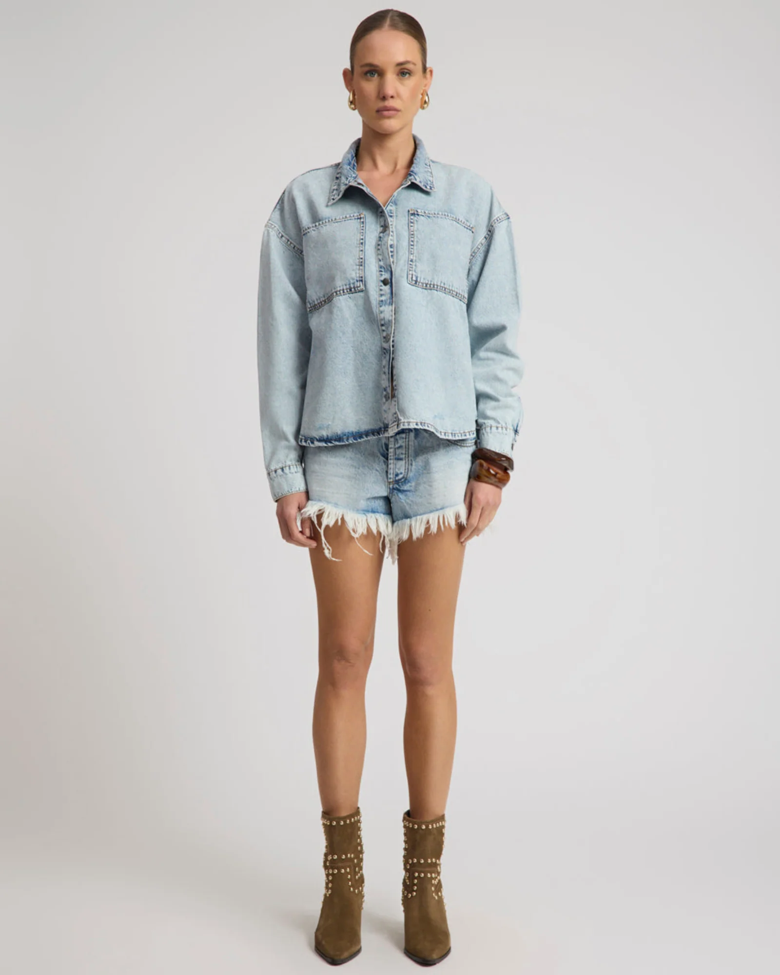 Je T'Aime Denim Shacket - Whisper Blue - Image 3