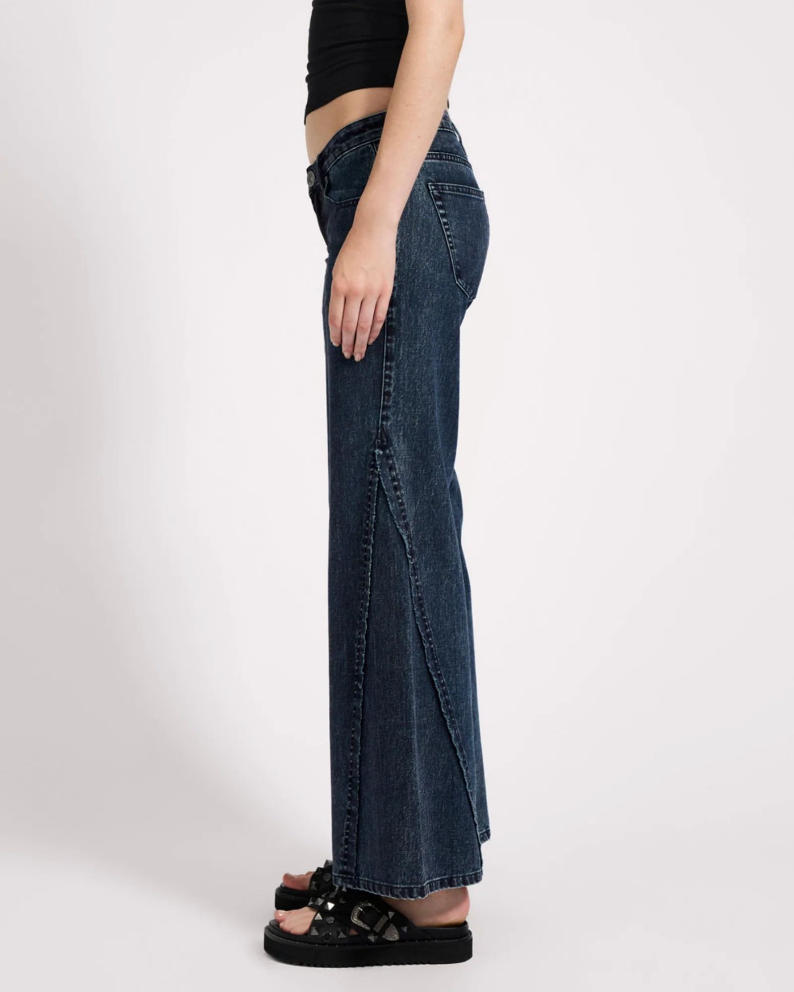 Johnnies Low Waist Wide Leg Flared Denim Jeans - Indigo Blue - Image 4
