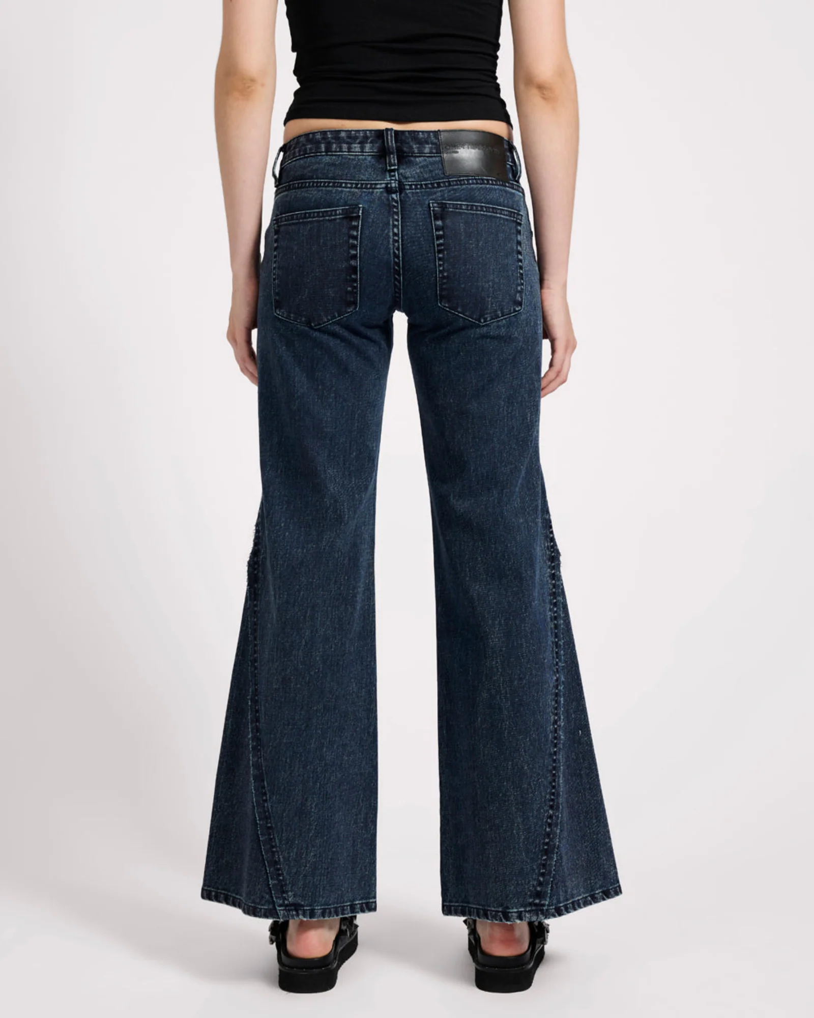 Johnnies Low Waist Wide Leg Flared Denim Jeans - Indigo Blue - Image 5