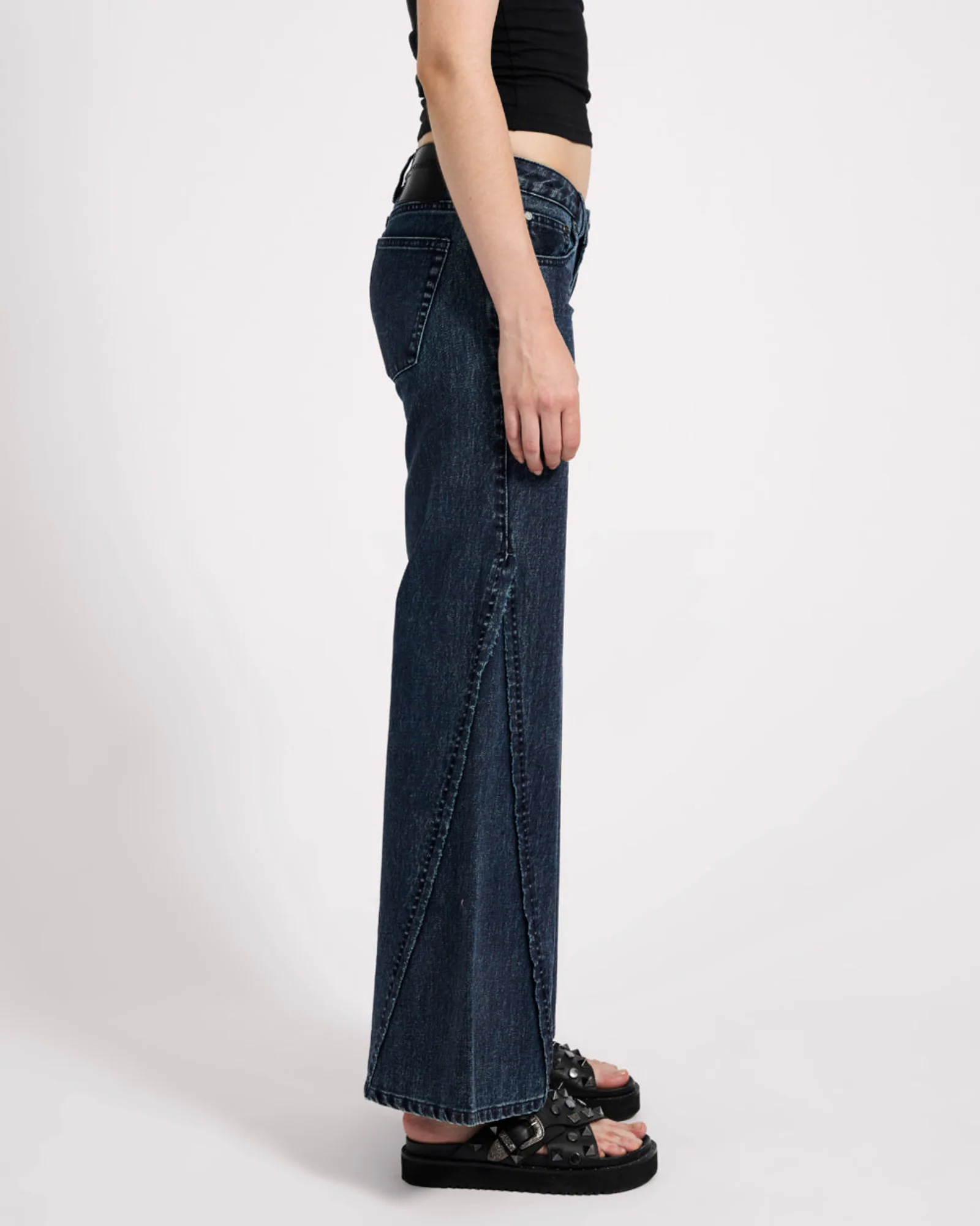Johnnies Low Waist Wide Leg Flared Denim Jeans - Indigo Blue - Image 6