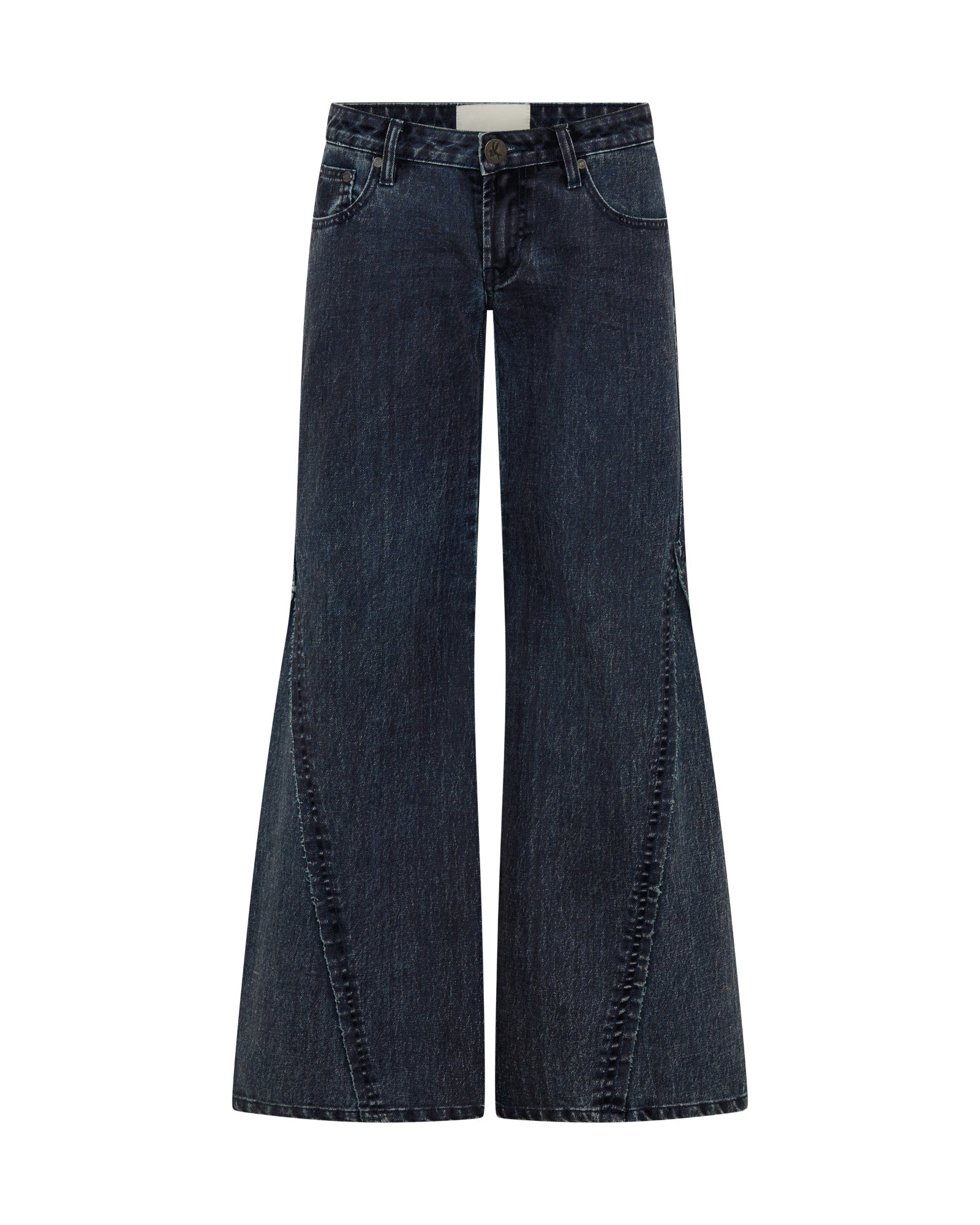 Johnnies Low Waist Wide Leg Flared Denim Jeans - Indigo Blue - Image 8