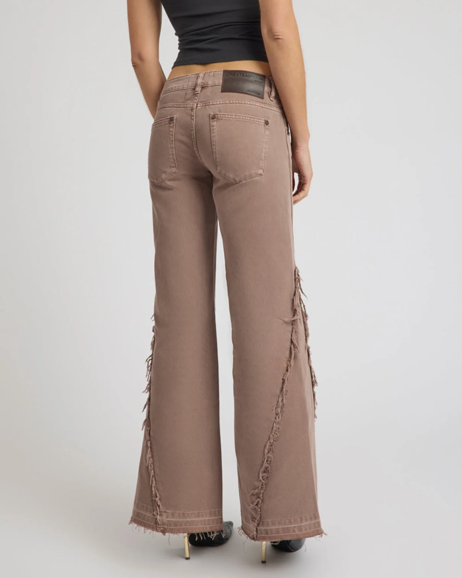 Johnnies Low Waist Wide Leg Flared Denim Jeans - Espresso Brown - Image 5