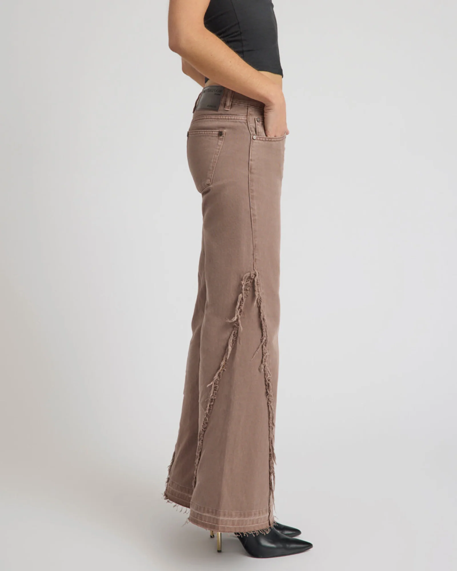 Johnnies Low Waist Wide Leg Flared Denim Jeans - Espresso Brown - Image 6