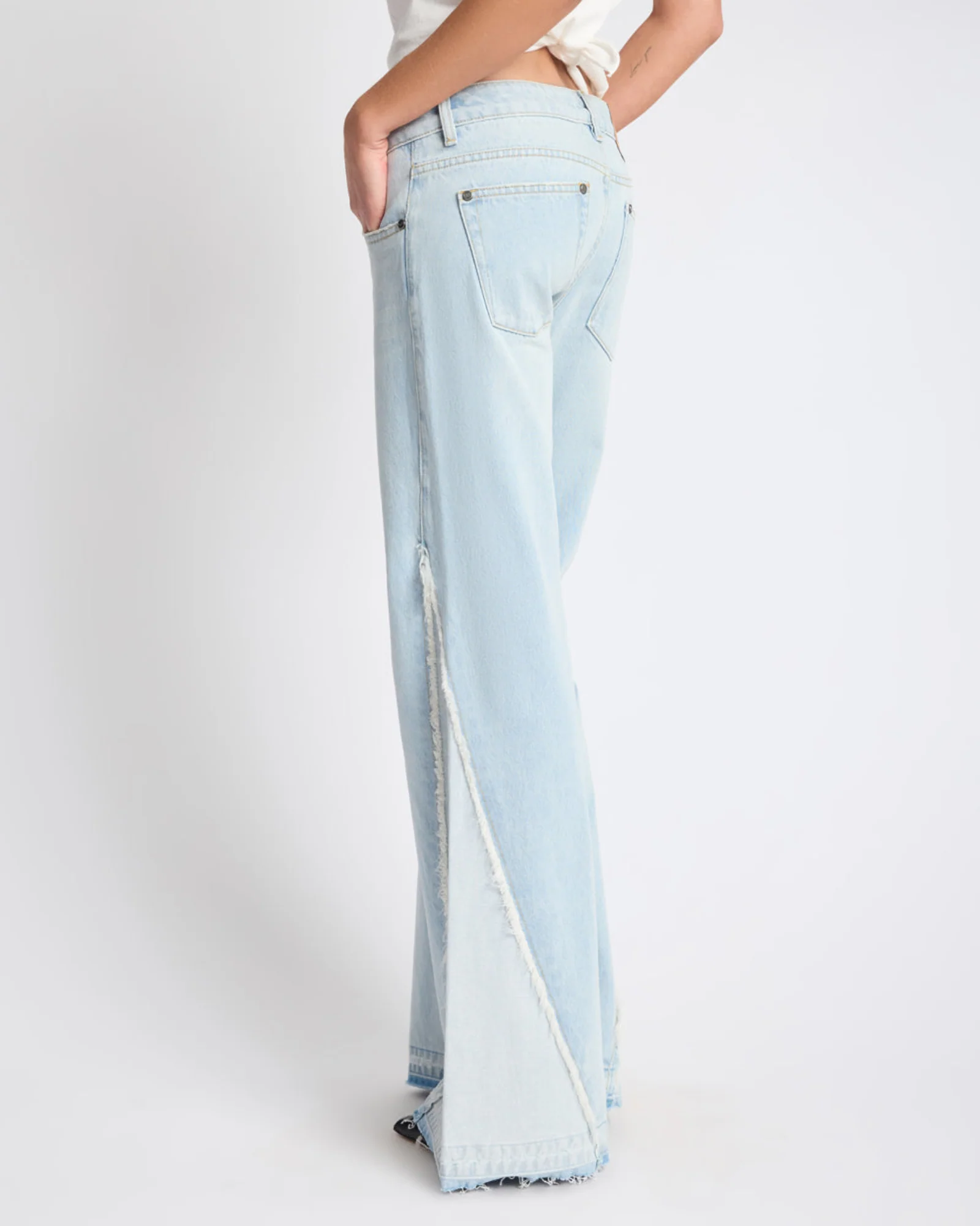 Johnnies Low Waist Wide Leg Flared Denim Jeans - Cosmic Blue - Image 3