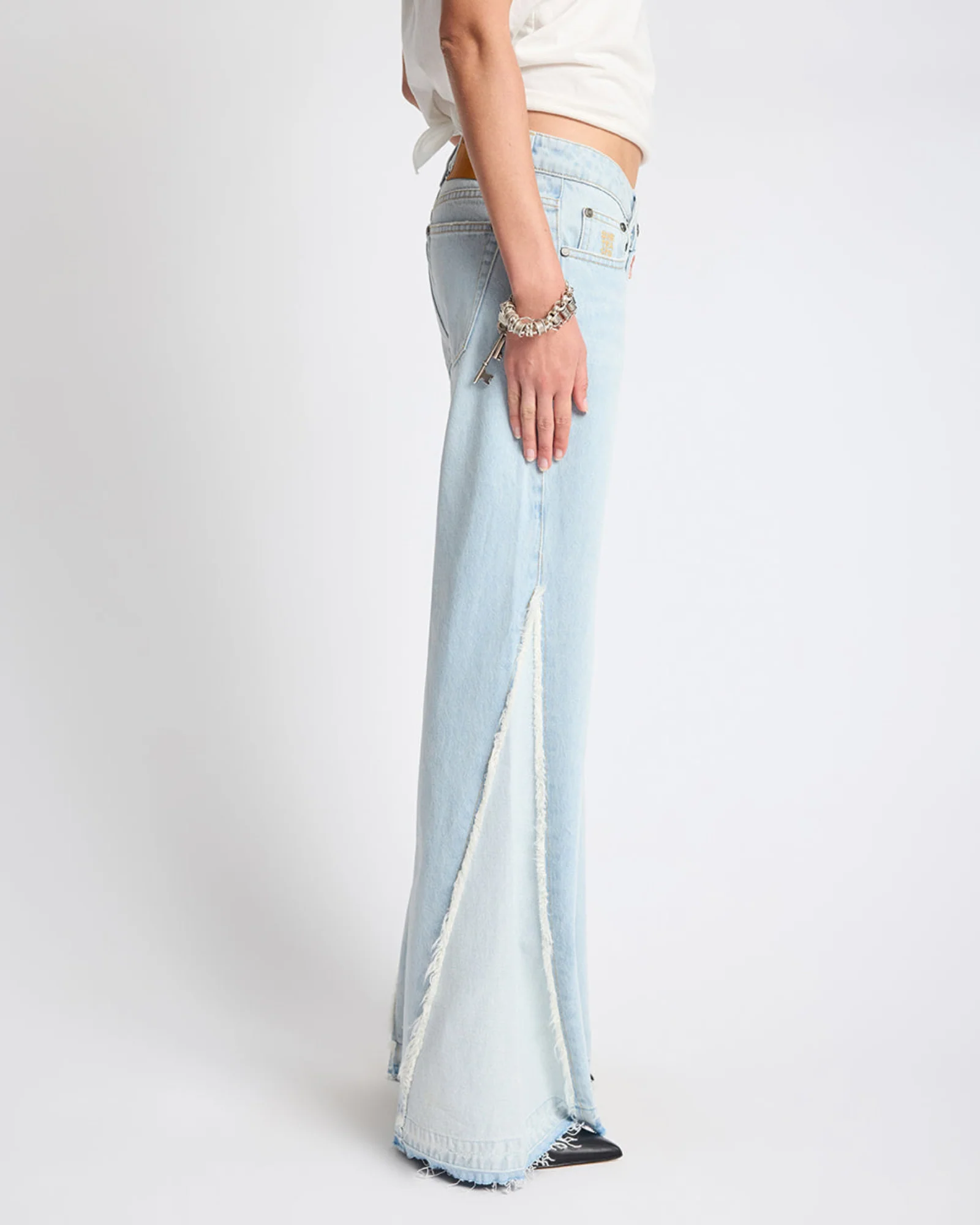 Johnnies Low Waist Wide Leg Flared Denim Jeans - Cosmic Blue - Image 5