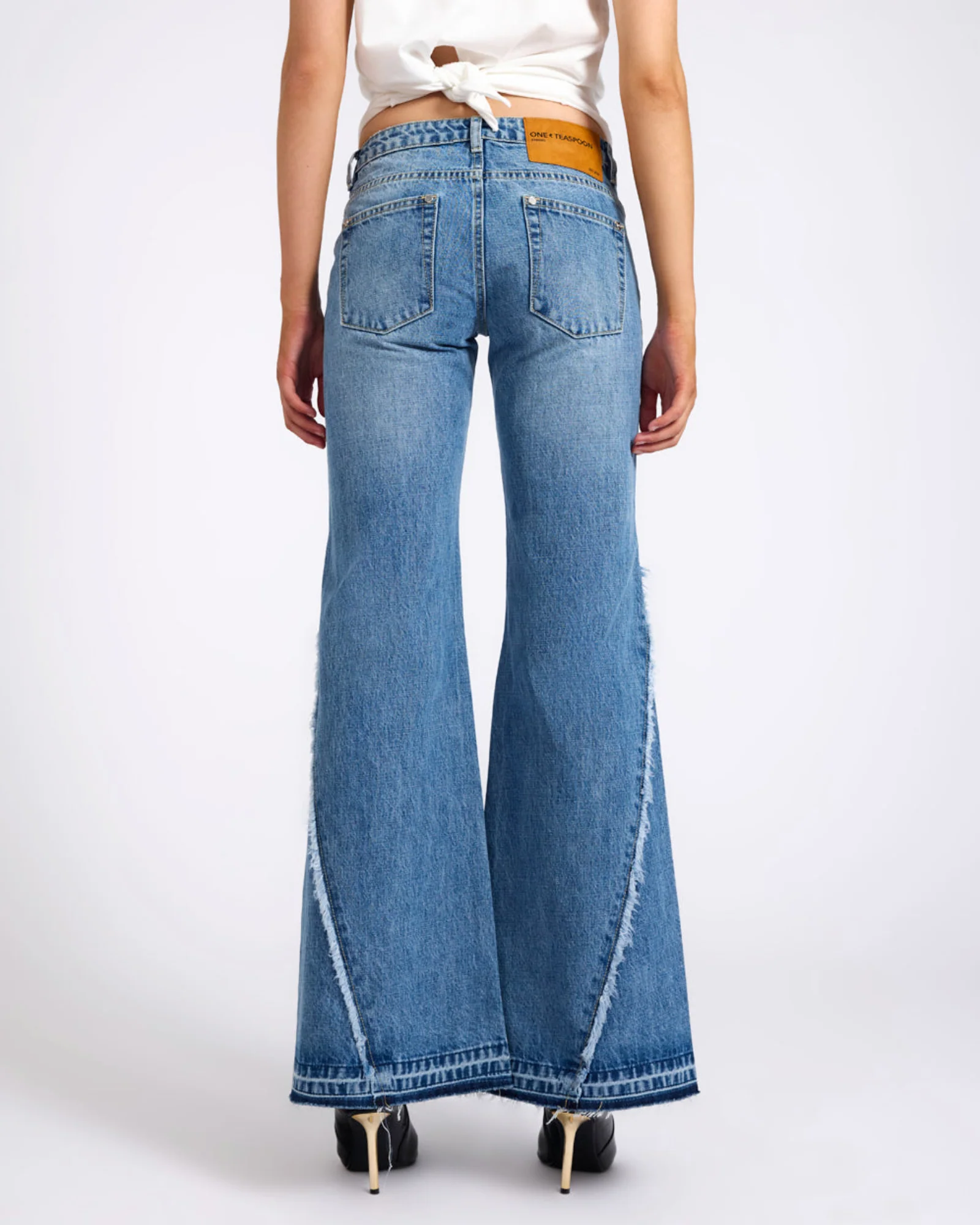 Johnnies Low Waist Wide Leg Flared Denim Jeans - Image 6