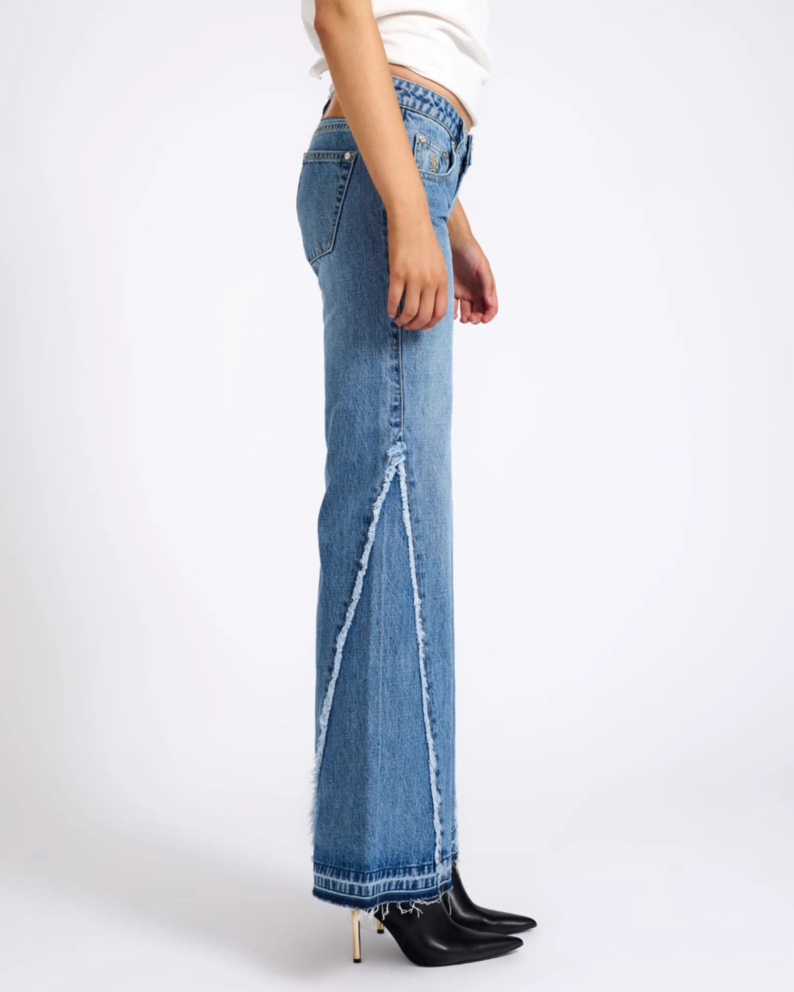 Johnnies Low Waist Wide Leg Flared Denim Jeans - Image 7