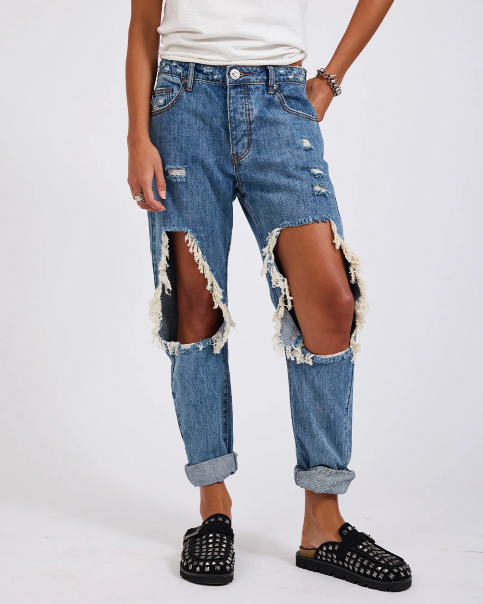 Saints Low Waist Boyfriend Denim Jeans - Johnny Blue - Image 3