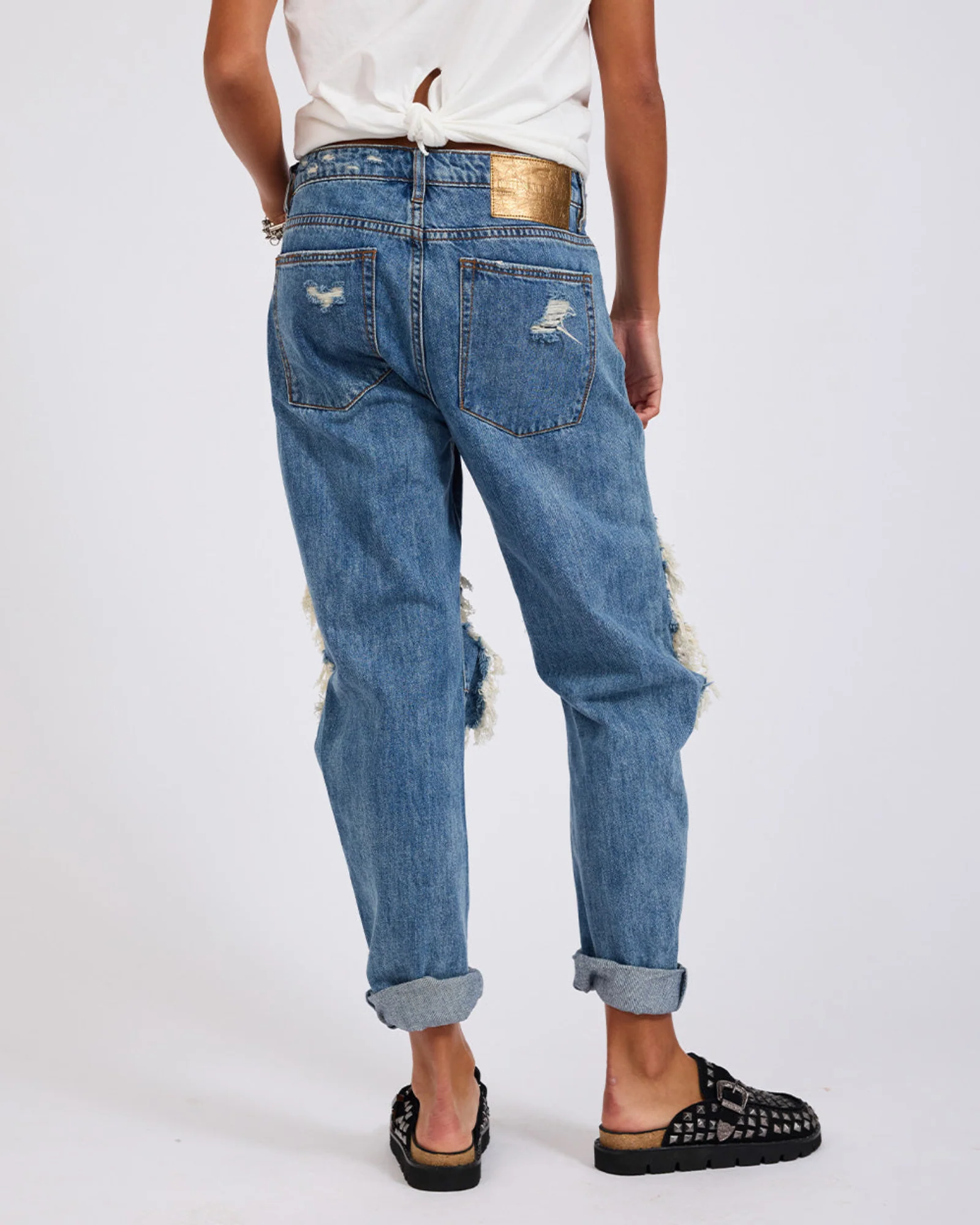 Saints Low Waist Boyfriend Denim Jeans - Johnny Blue - Image 5