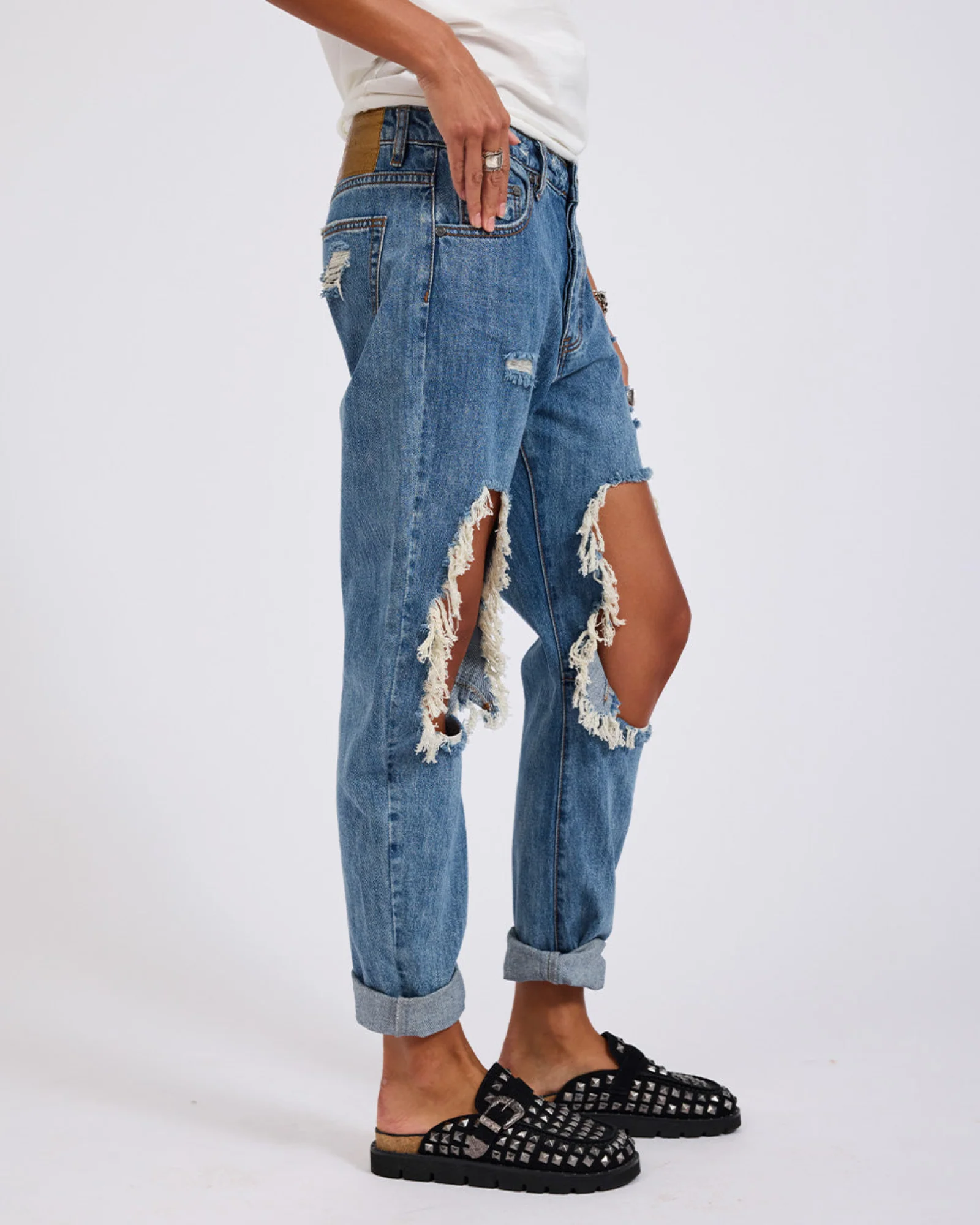 Saints Low Waist Boyfriend Denim Jeans - Johnny Blue - Image 6