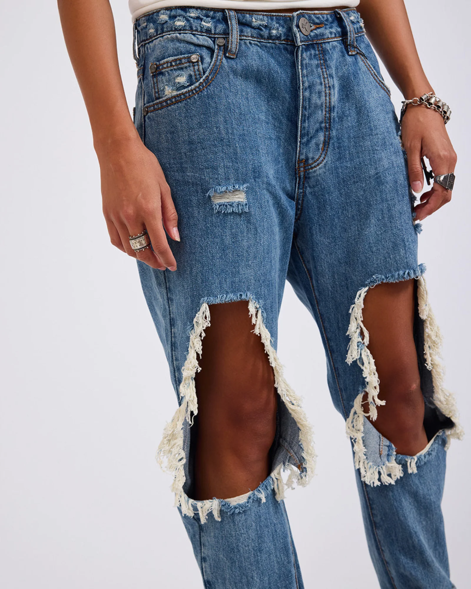 Saints Low Waist Boyfriend Denim Jeans - Johnny Blue - Image 7