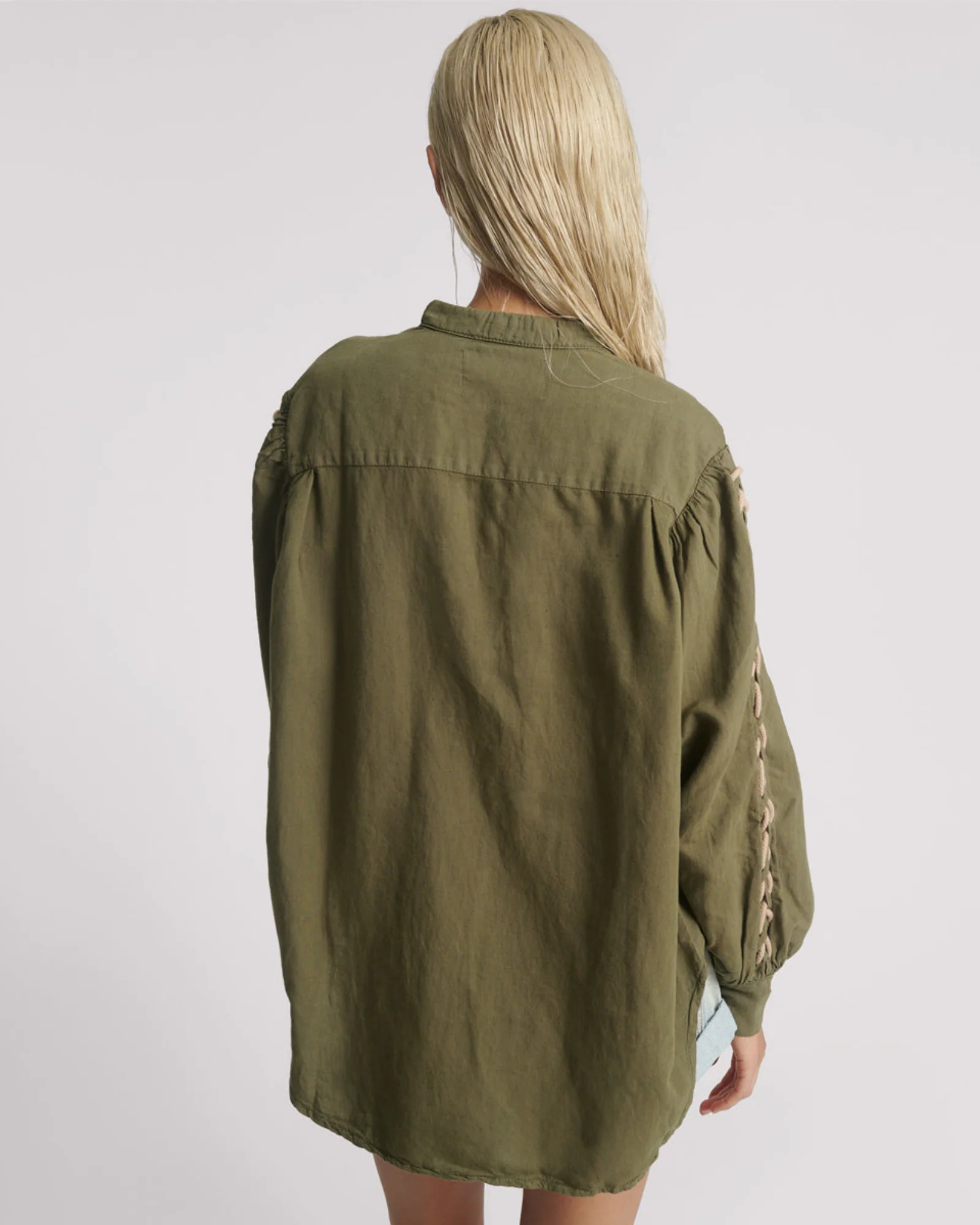 Johnny Linen Lace Up Shirt - Worn Khaki - Image 3