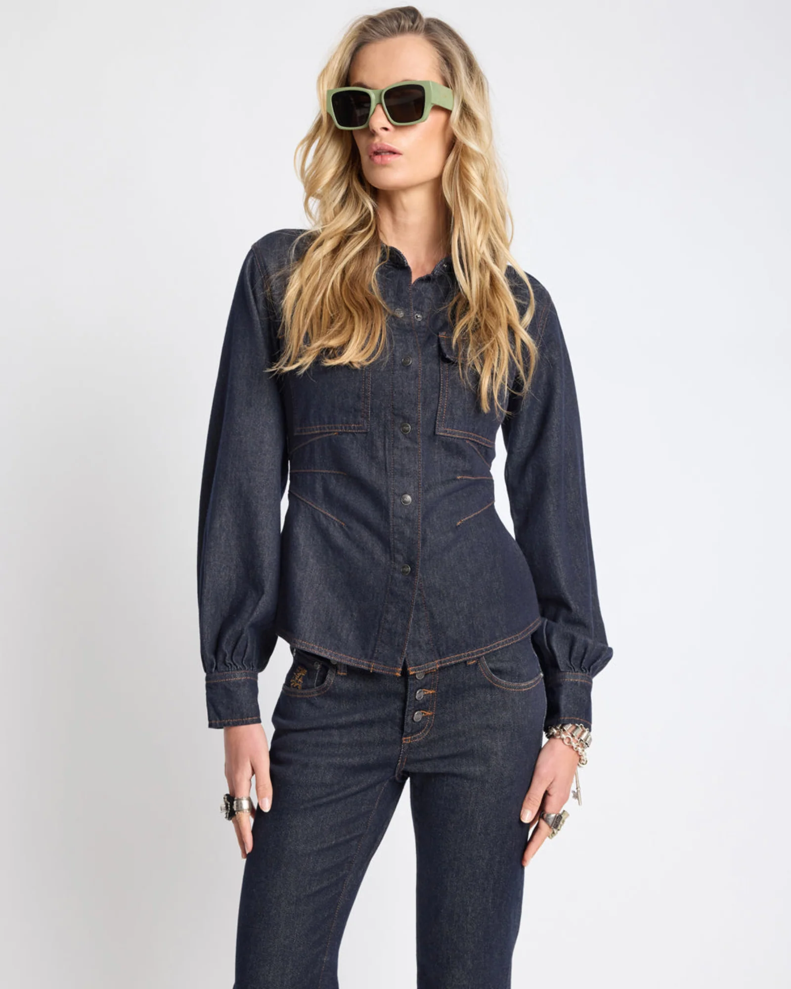 Josie Fitted Denim Shirt - Raw Indigo - Image 3