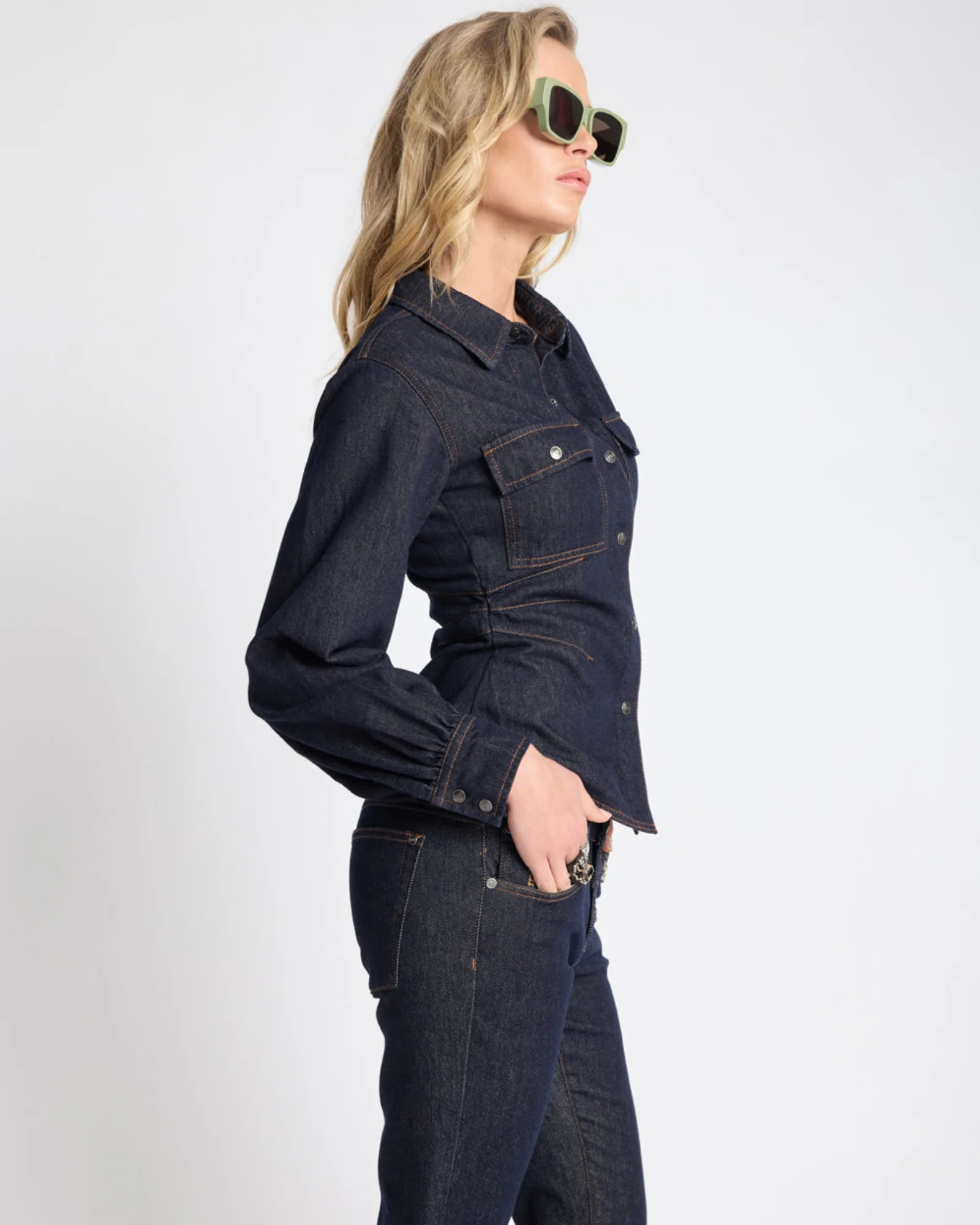 Josie Fitted Denim Shirt - Raw Indigo - Image 6