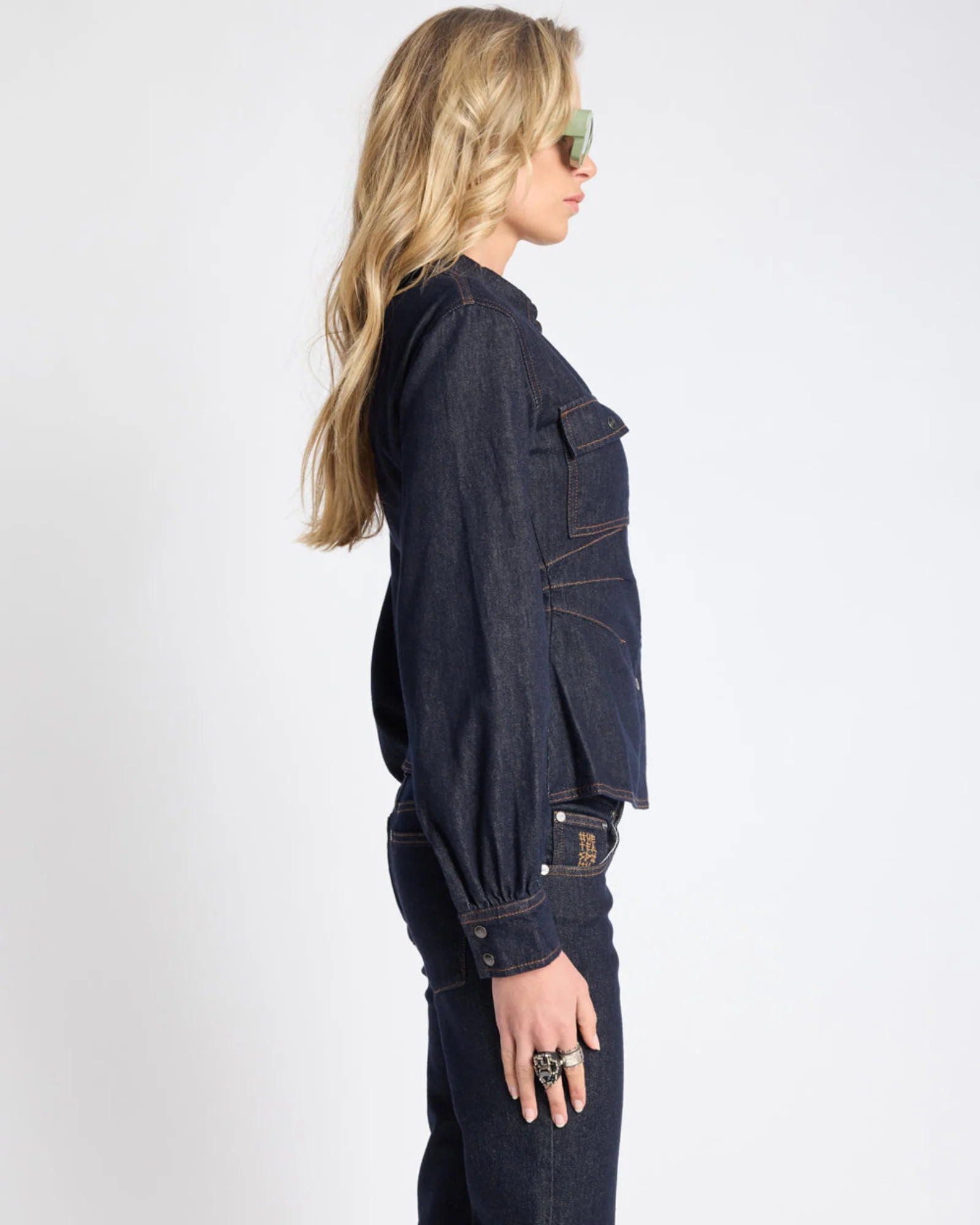 Josie Fitted Denim Shirt - Raw Indigo - Image 7