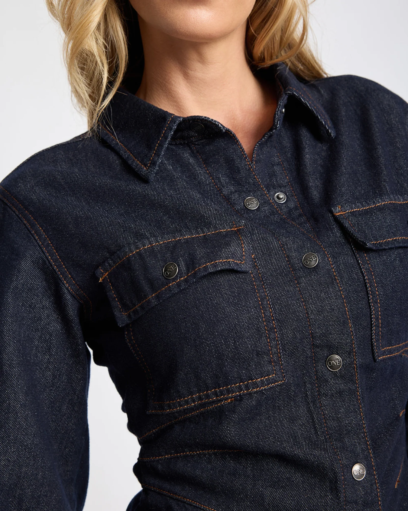 Josie Fitted Denim Shirt - Raw Indigo - Image 8