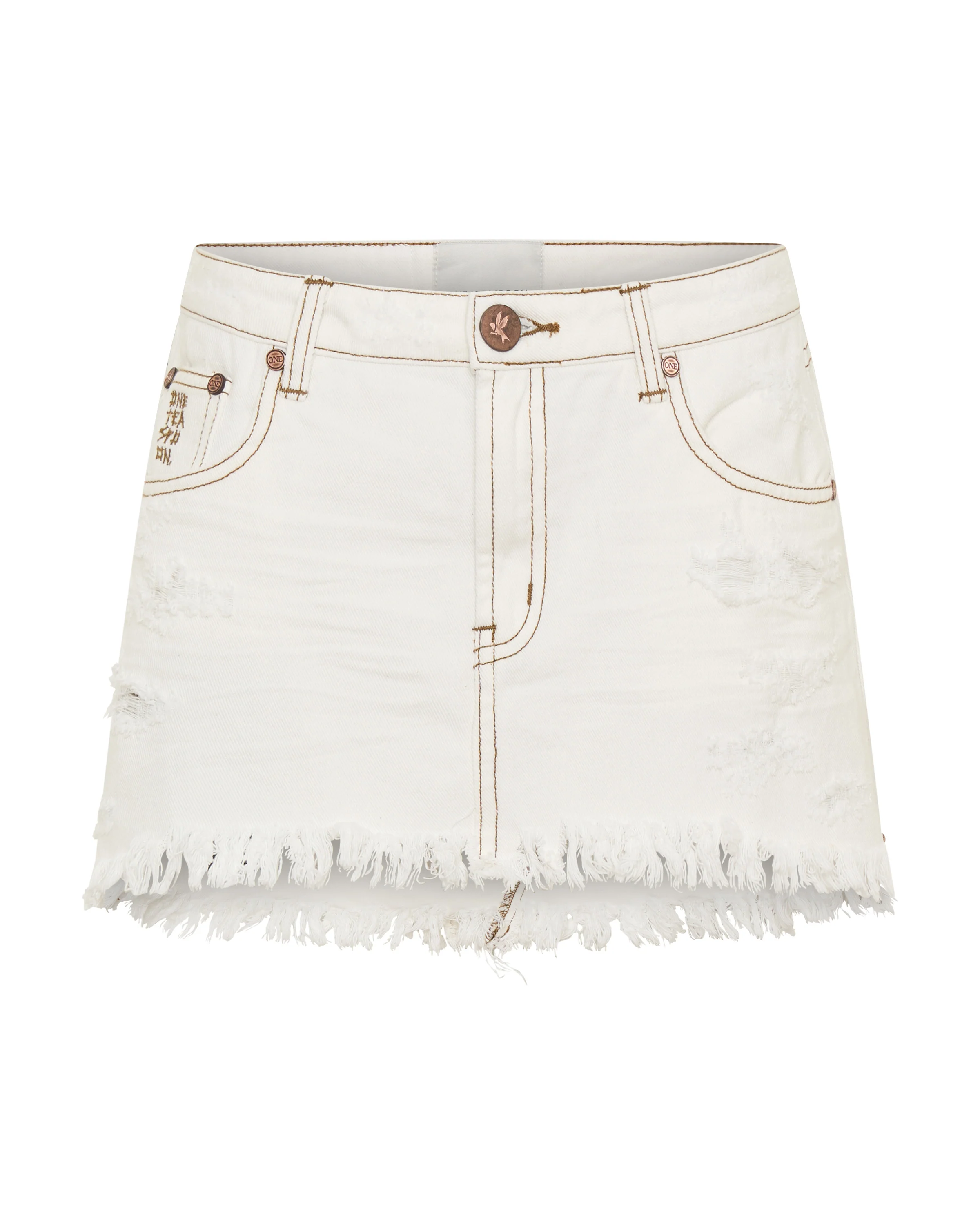 Junkyard Low Waist Messed Up Mini Denim Skirt - White Beauty - Image 12