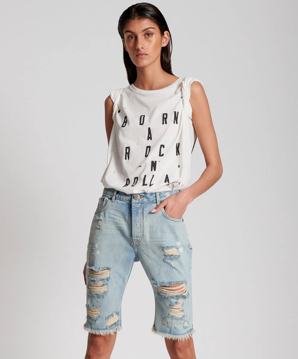 Long Truckers Mid Waist Long-Length Relaxed Denim Jorts - Kansas