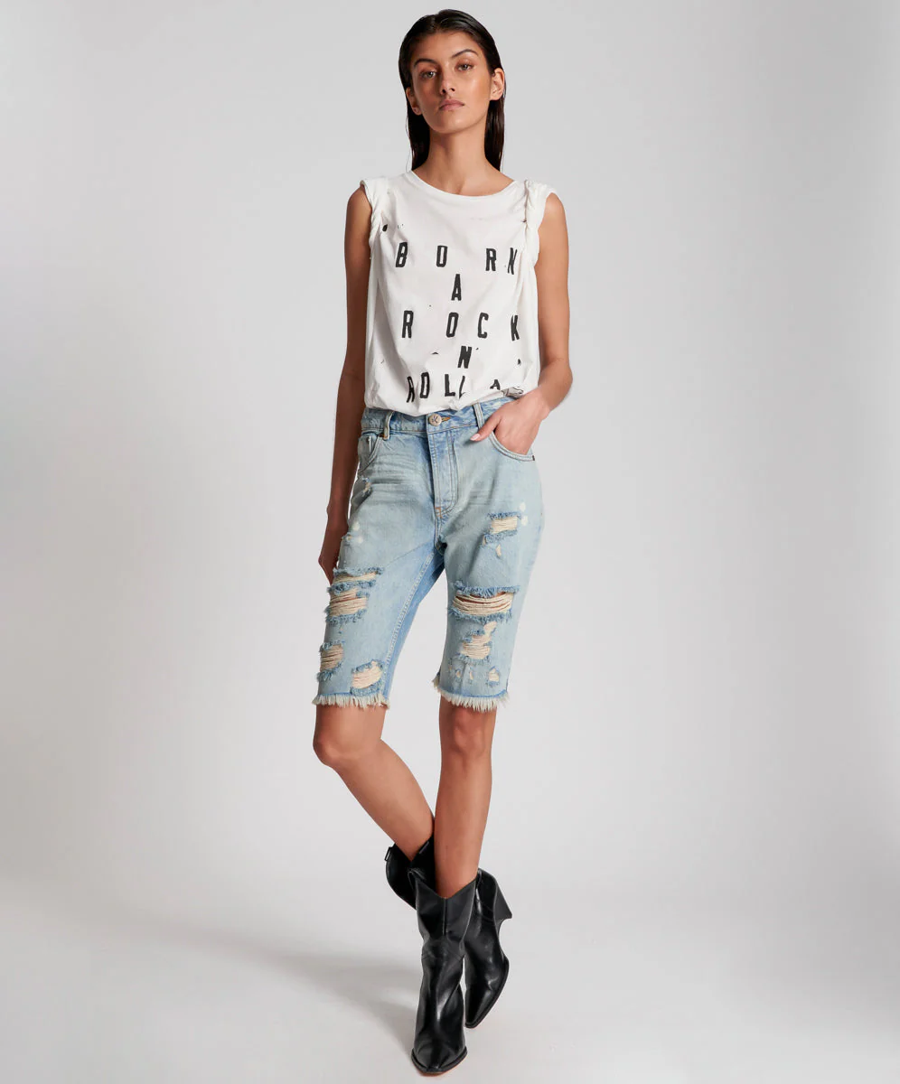 Long Truckers Mid Waist Long-Length Relaxed Denim Jorts - Kansas - Image 2