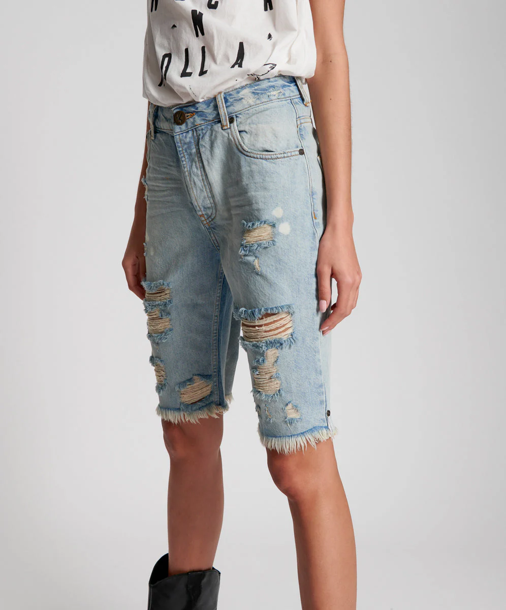 Long Truckers Mid Waist Long-Length Relaxed Denim Jorts - Kansas - Image 4