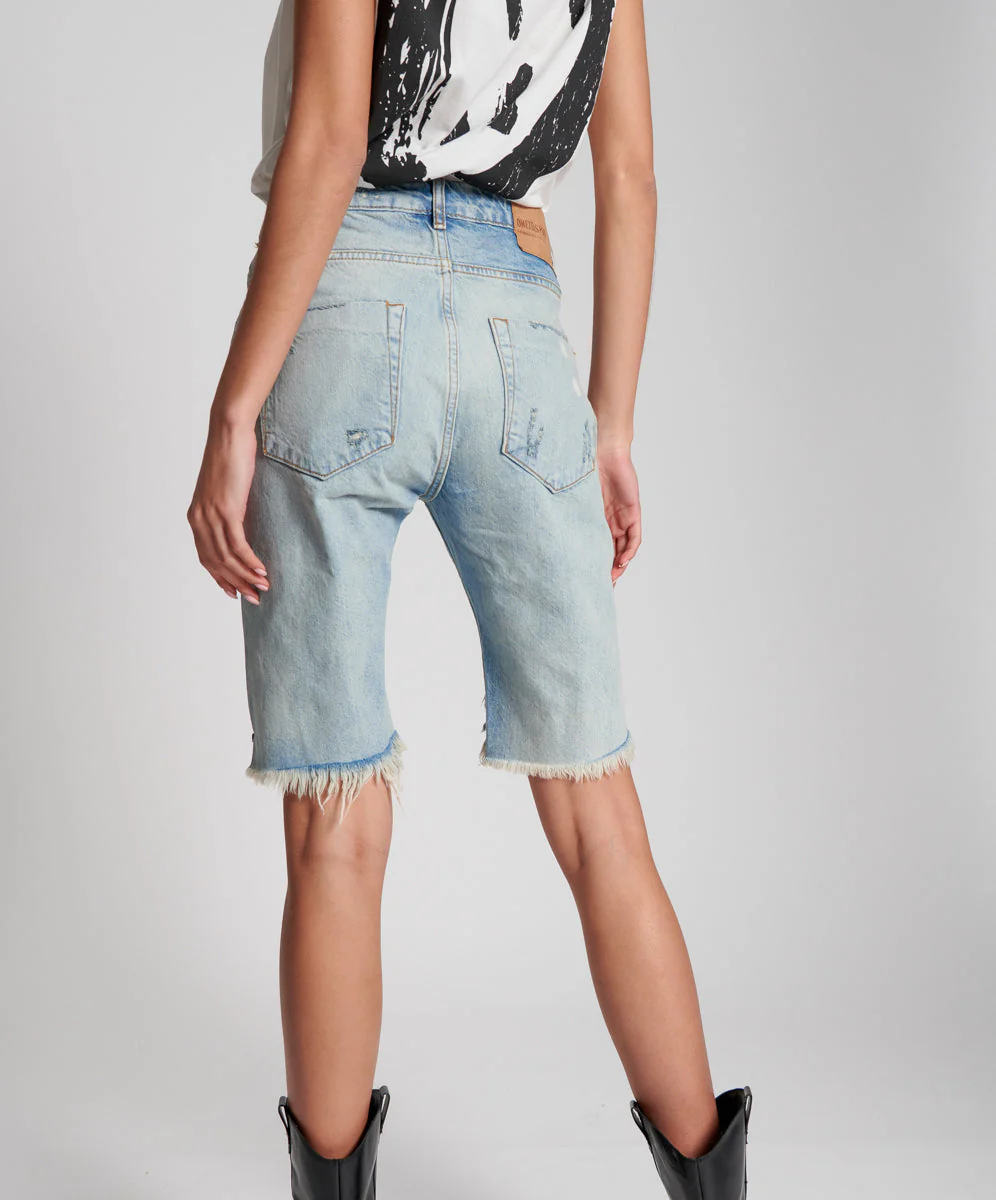 Long Truckers Mid Waist Long-Length Relaxed Denim Jorts - Kansas - Image 5