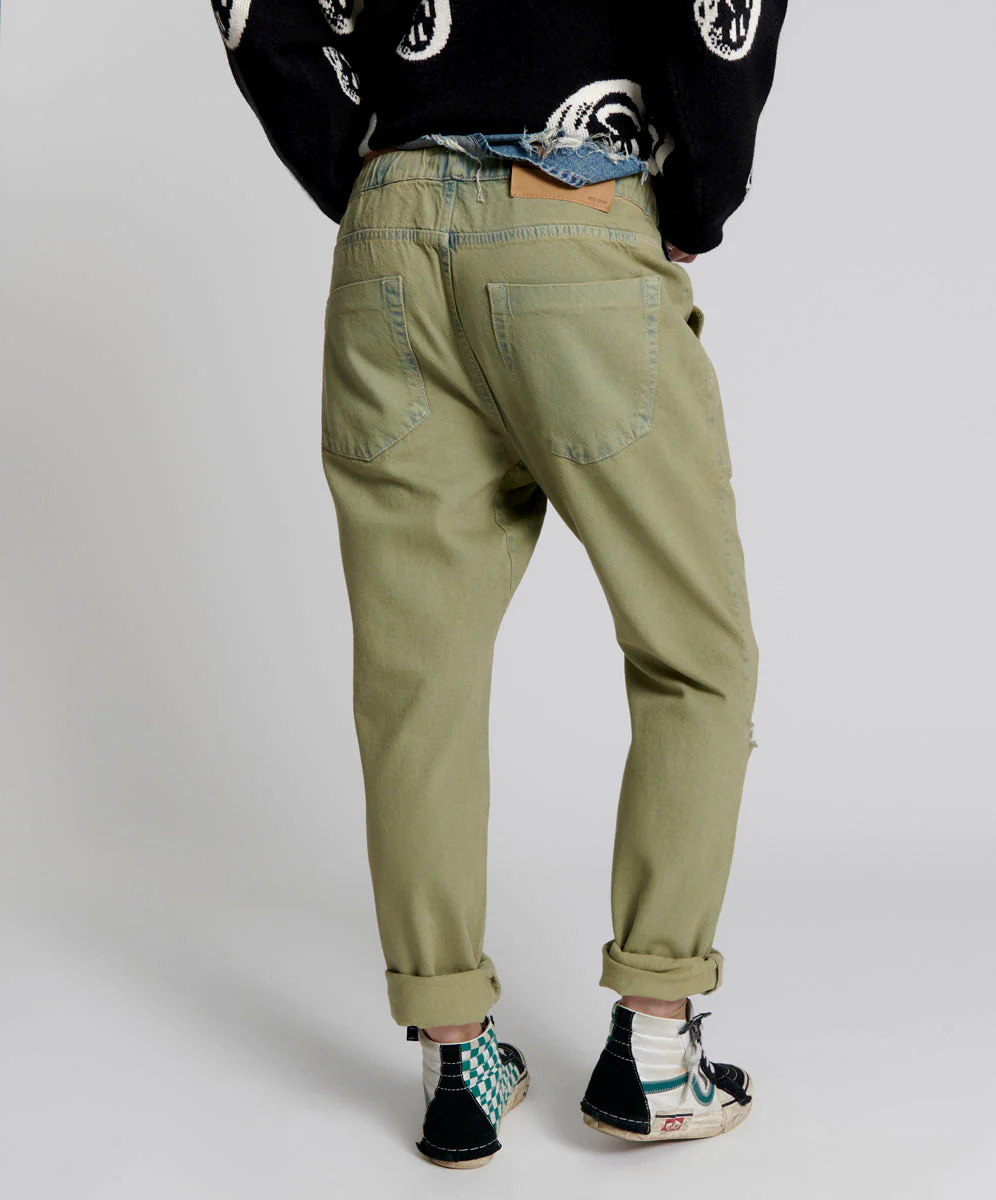 Shabbies Low Waist Drawstring Boyfriend Denim Jeans - Khaki Haze - Image 4