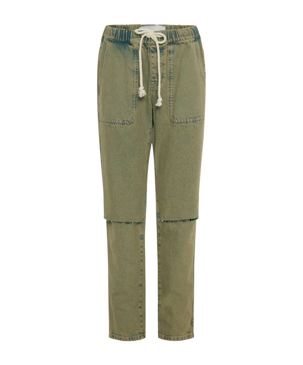 Shabbies Low Waist Drawstring Boyfriend Denim Jeans - Khaki Haze - Image 6