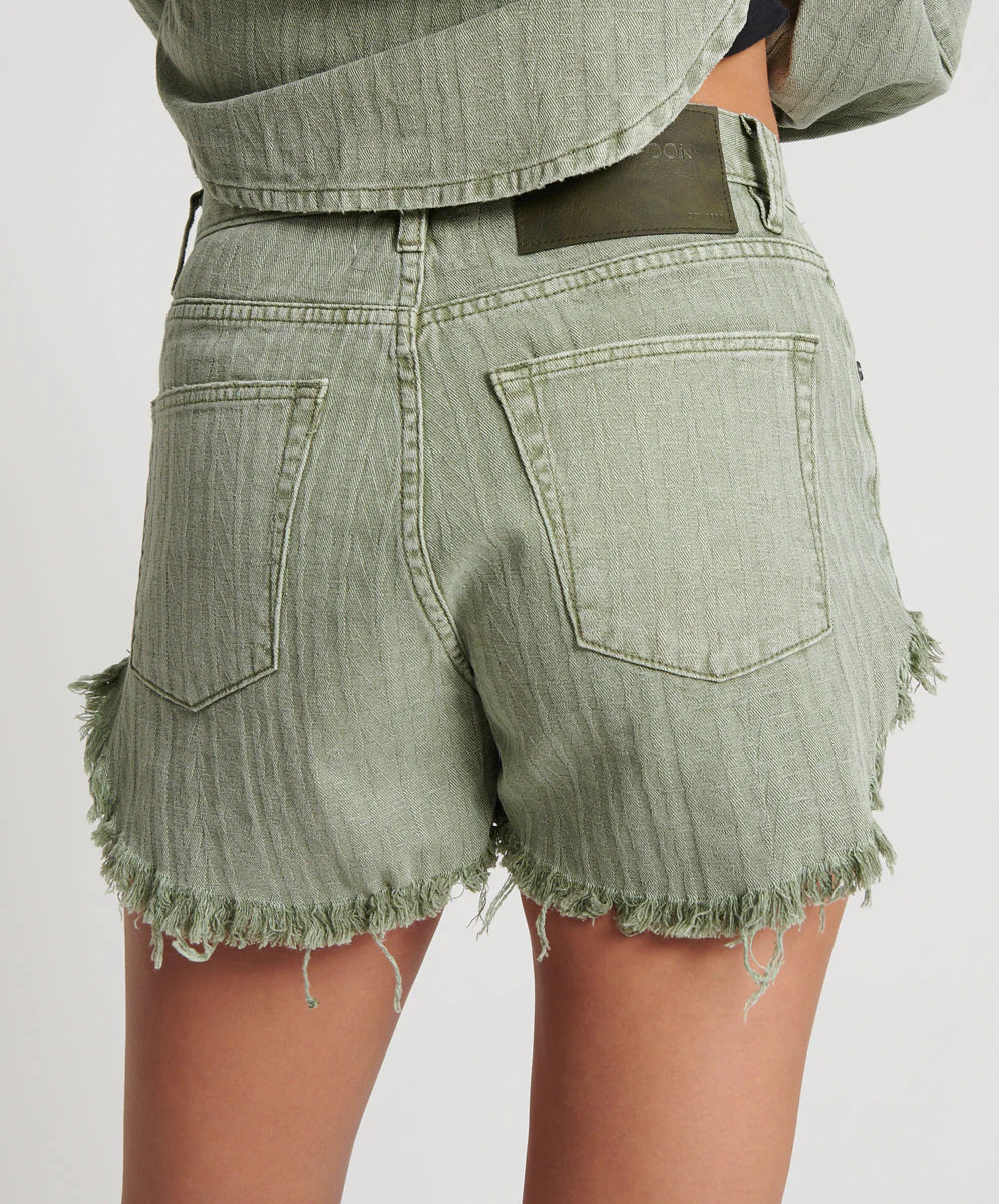 Outlaws Mid Waist Mid Length Denim Shorts - Khaki - Image 5