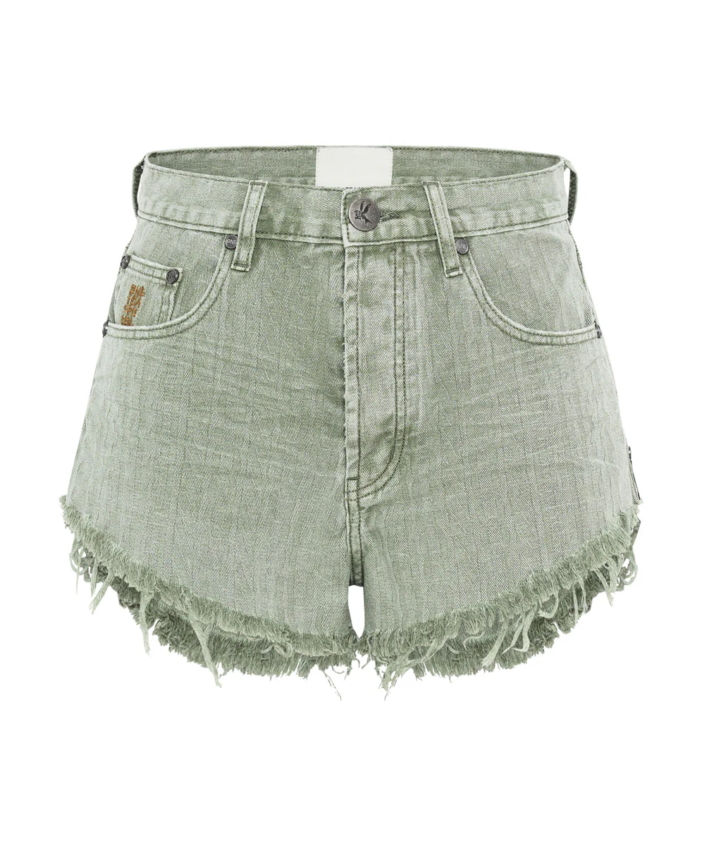 Outlaws Mid Waist Mid Length Denim Shorts - Khaki - Image 6