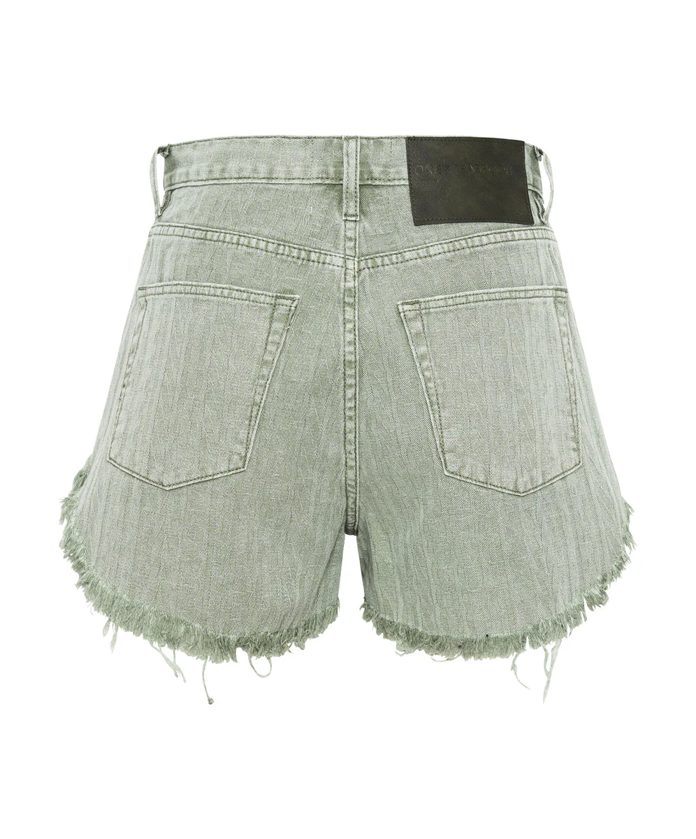 Outlaws Mid Waist Mid Length Denim Shorts - Khaki - Image 7