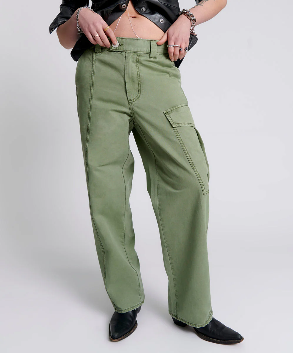 New Fiction Low Waist Wide Leg Cargo Denim Jeans - Khaki - Image 2
