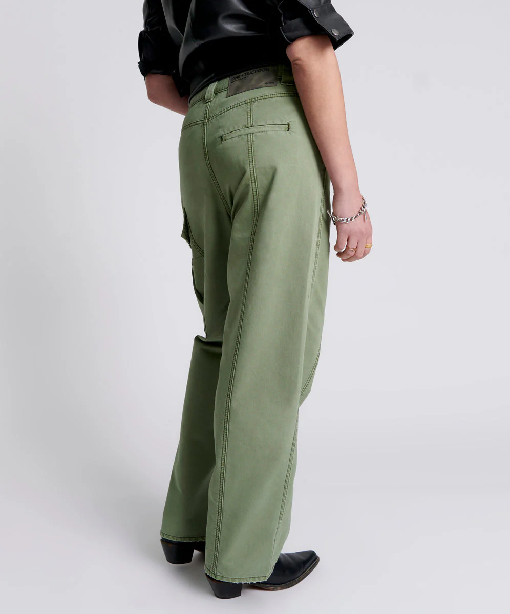 New Fiction Low Waist Wide Leg Cargo Denim Jeans - Khaki - Image 5