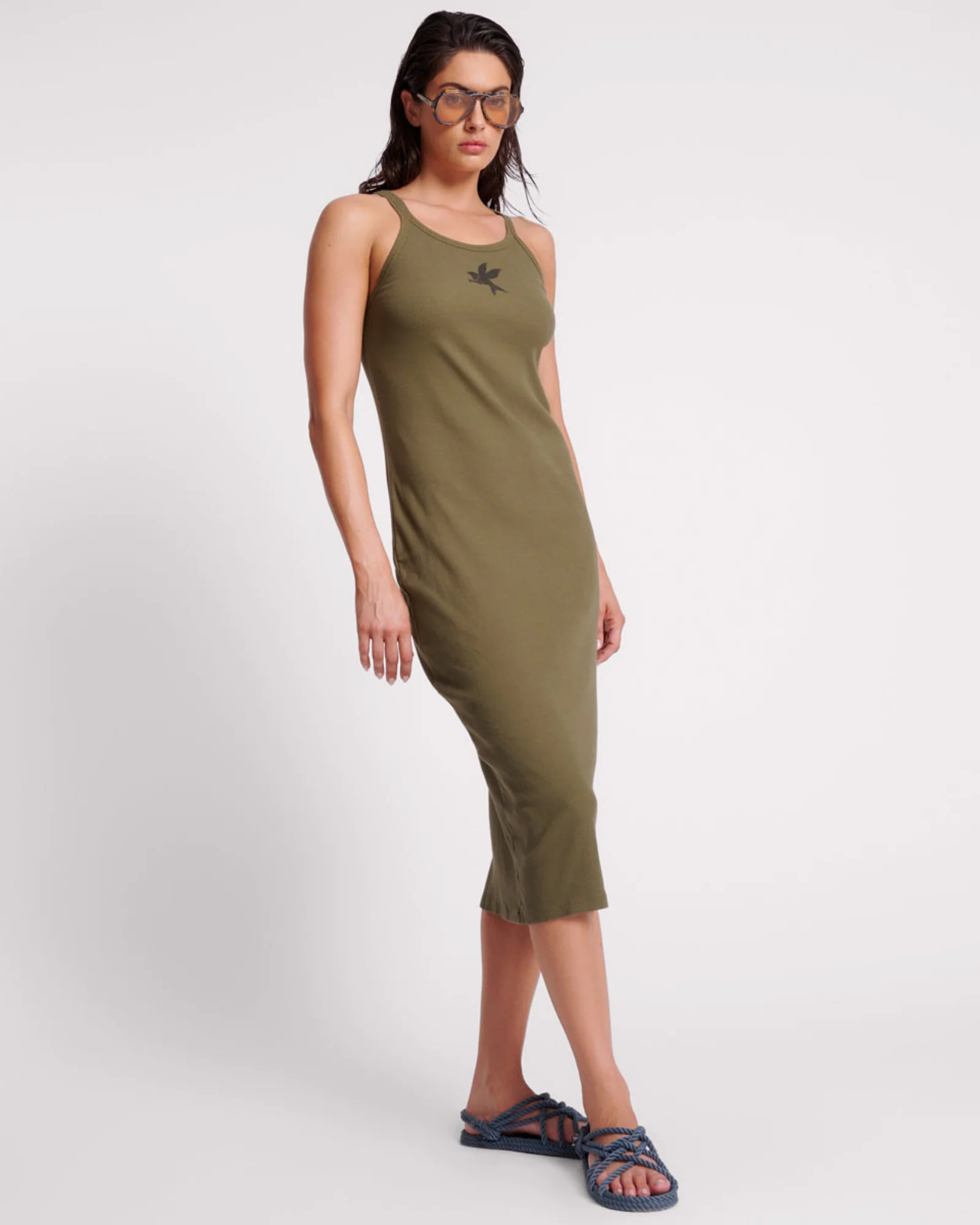 One Teaspoon Ribbed Singlet Midi Dress - Khaki - Image 4