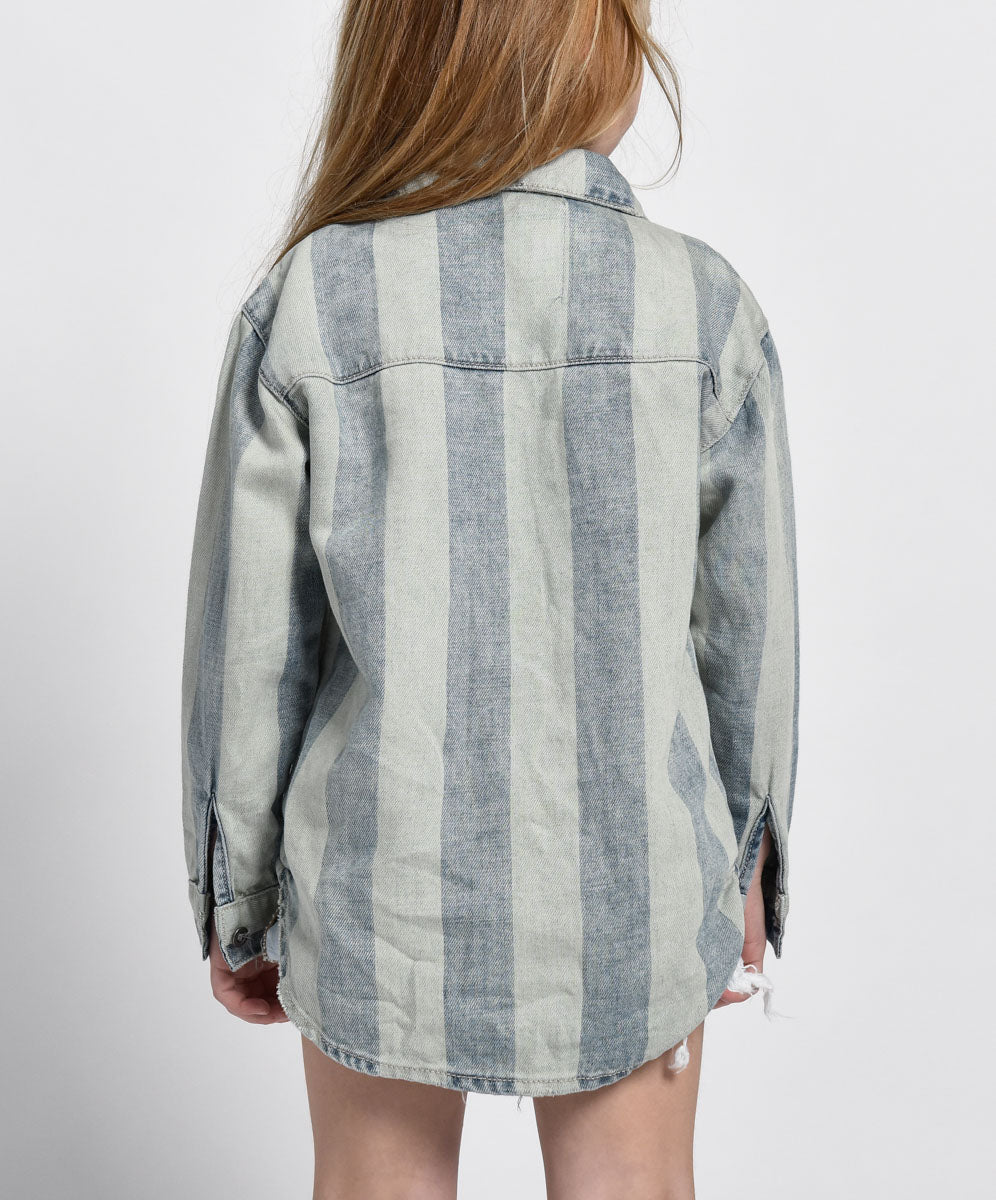 Kids Stripe New Vintage Denim Shirt - Storm Buoy - Image 4